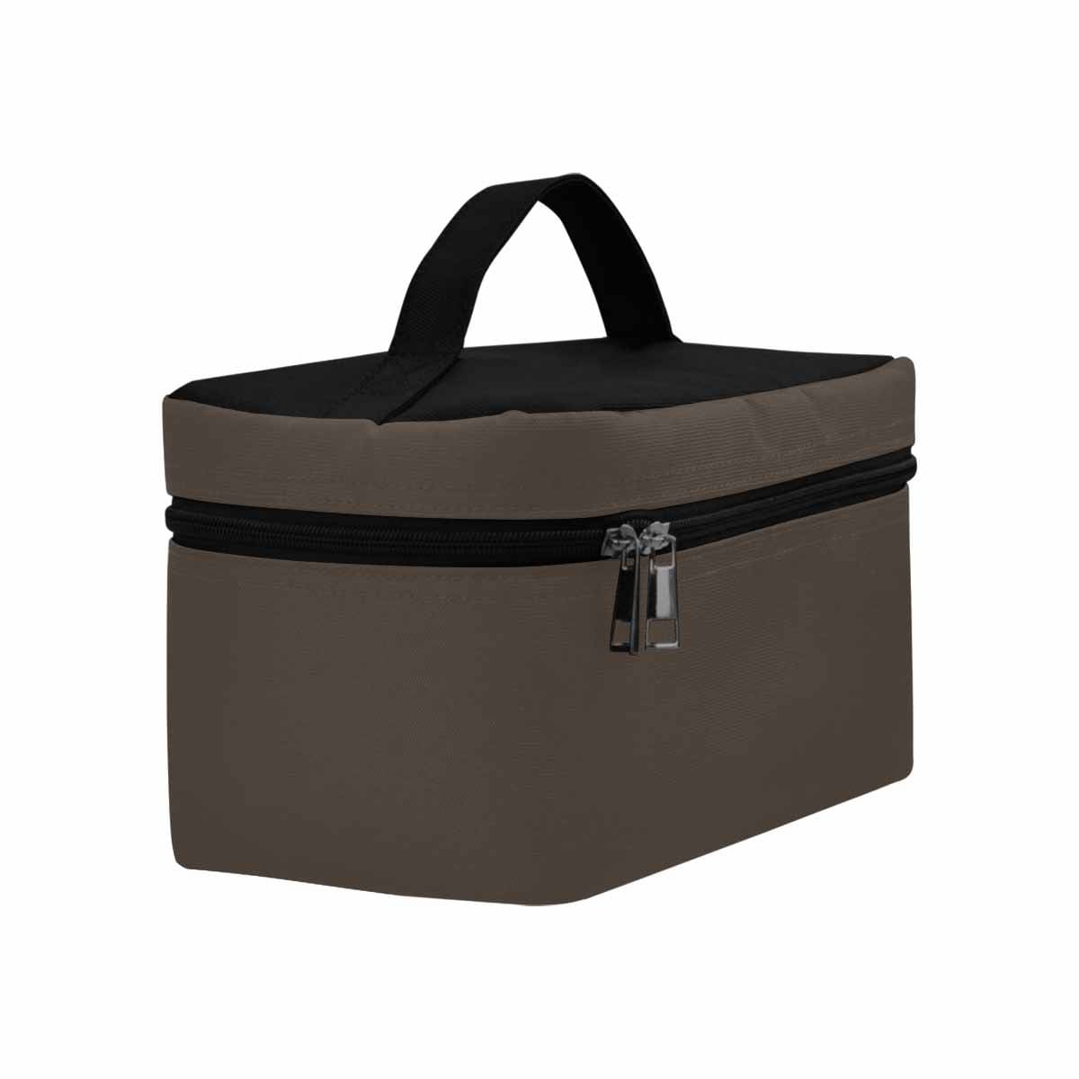 Dark Taupe Brown Cosmetic Bag with multiple compartments and zipper closure, ideal for organizing beauty essentials.