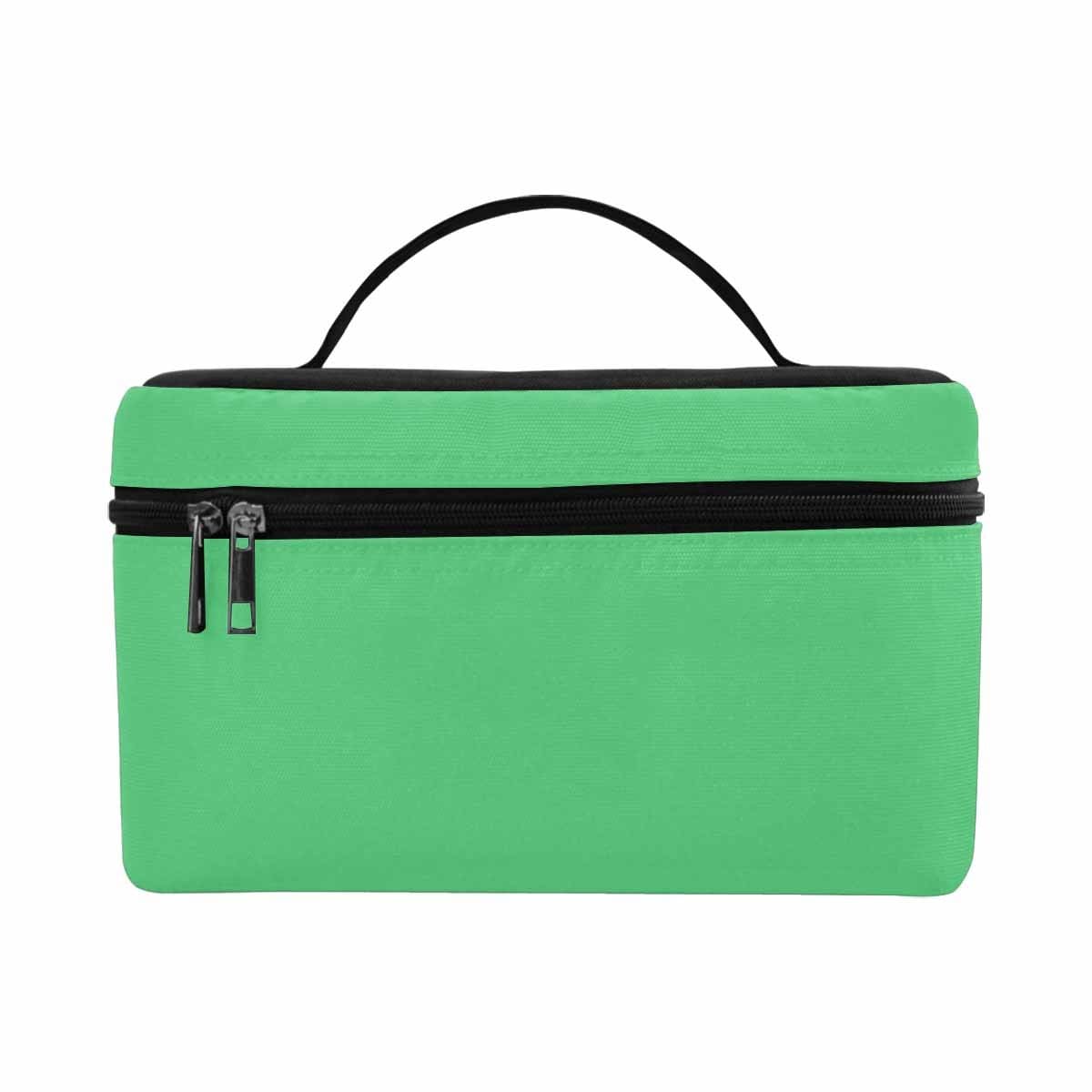 Emerald green cosmetic bag with multiple compartments, perfect for organizing beauty essentials.