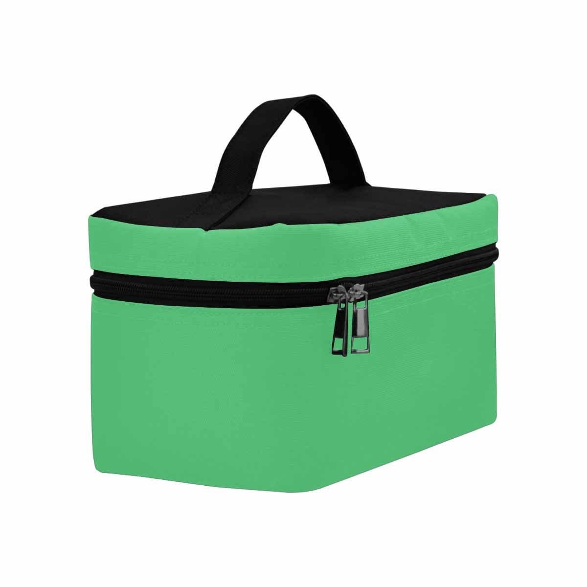 Emerald green cosmetic bag with multiple compartments, perfect for organizing beauty essentials.