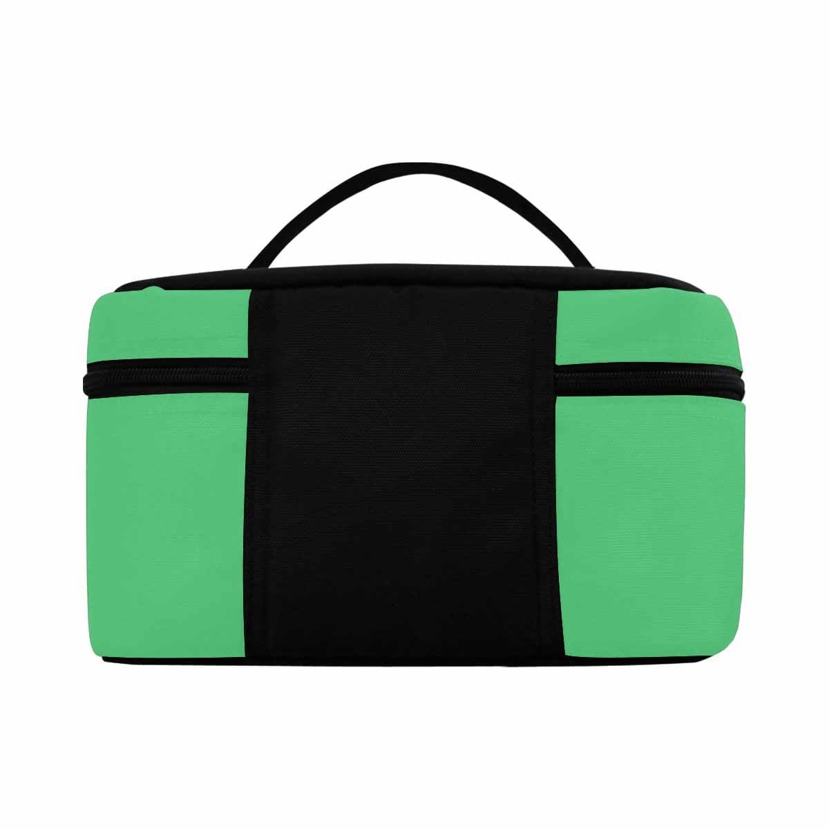 Emerald green cosmetic bag with multiple compartments, perfect for organizing beauty essentials.