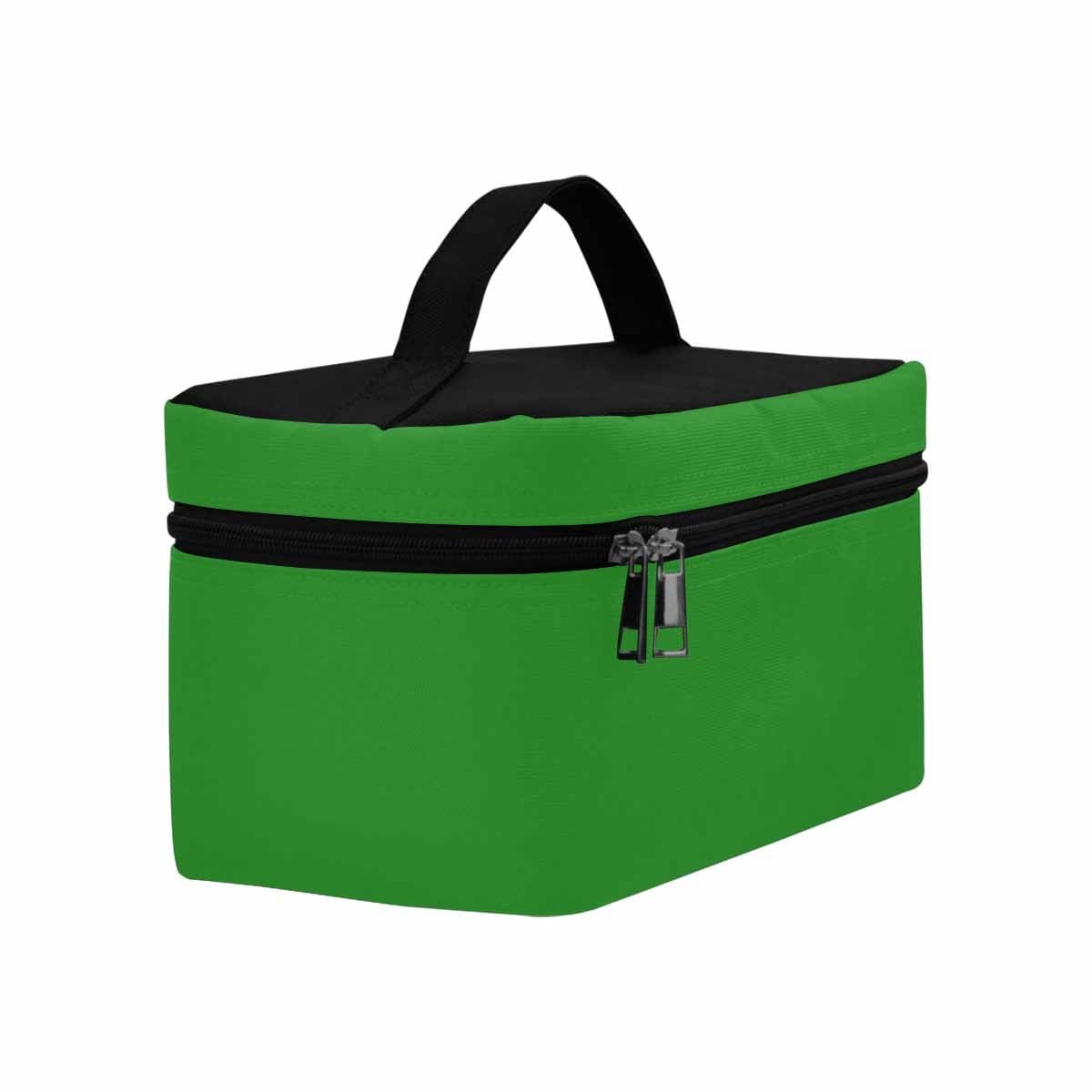 Stylish forest green cosmetic bag with multiple compartments, perfect for organizing beauty essentials.