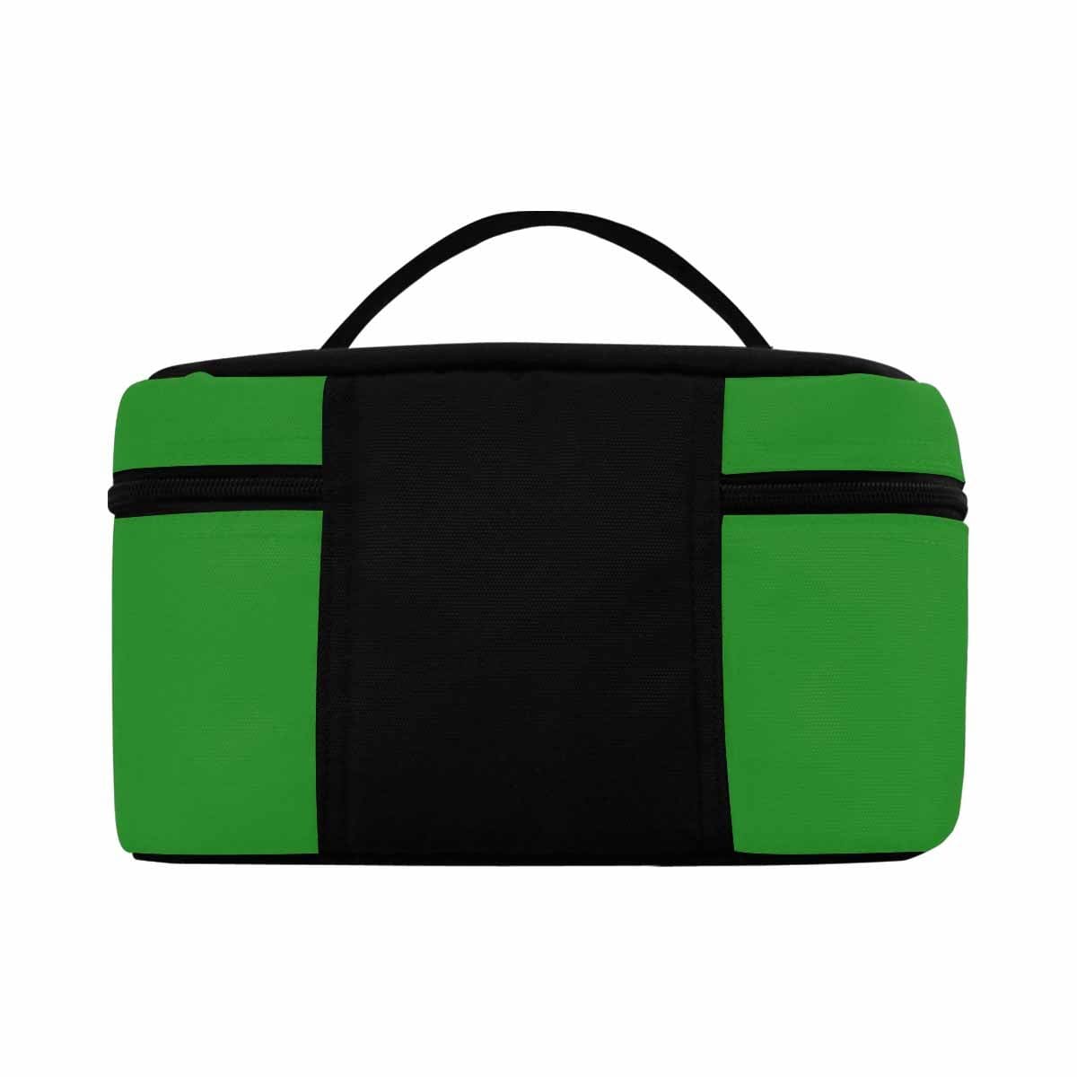 Stylish forest green cosmetic bag with multiple compartments, perfect for organizing beauty essentials.