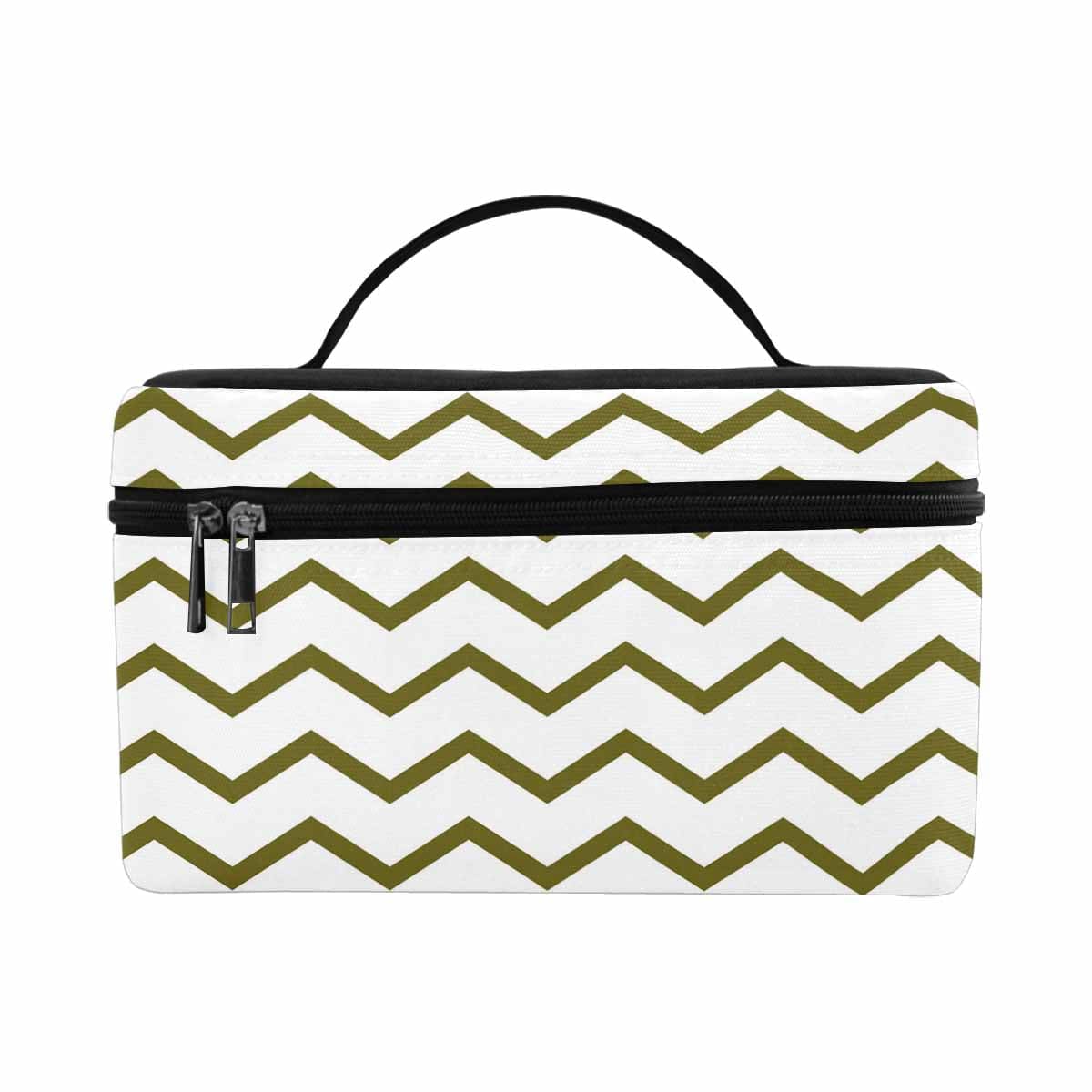 Herringbone Green Cosmetic Bag with zipper closure, showcasing its stylish design and waterproof material.