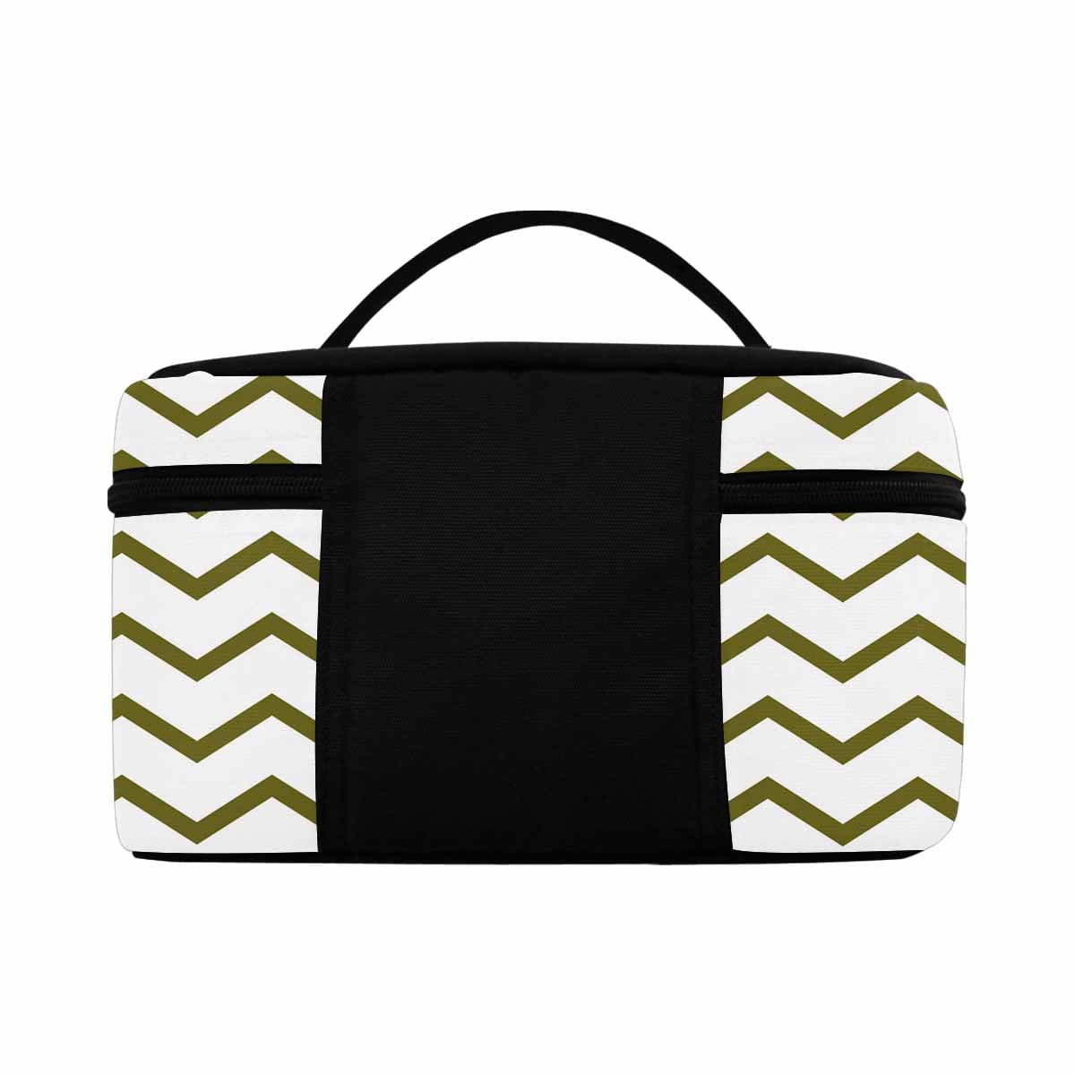 Herringbone Green Cosmetic Bag with zipper closure, showcasing its stylish design and waterproof material.