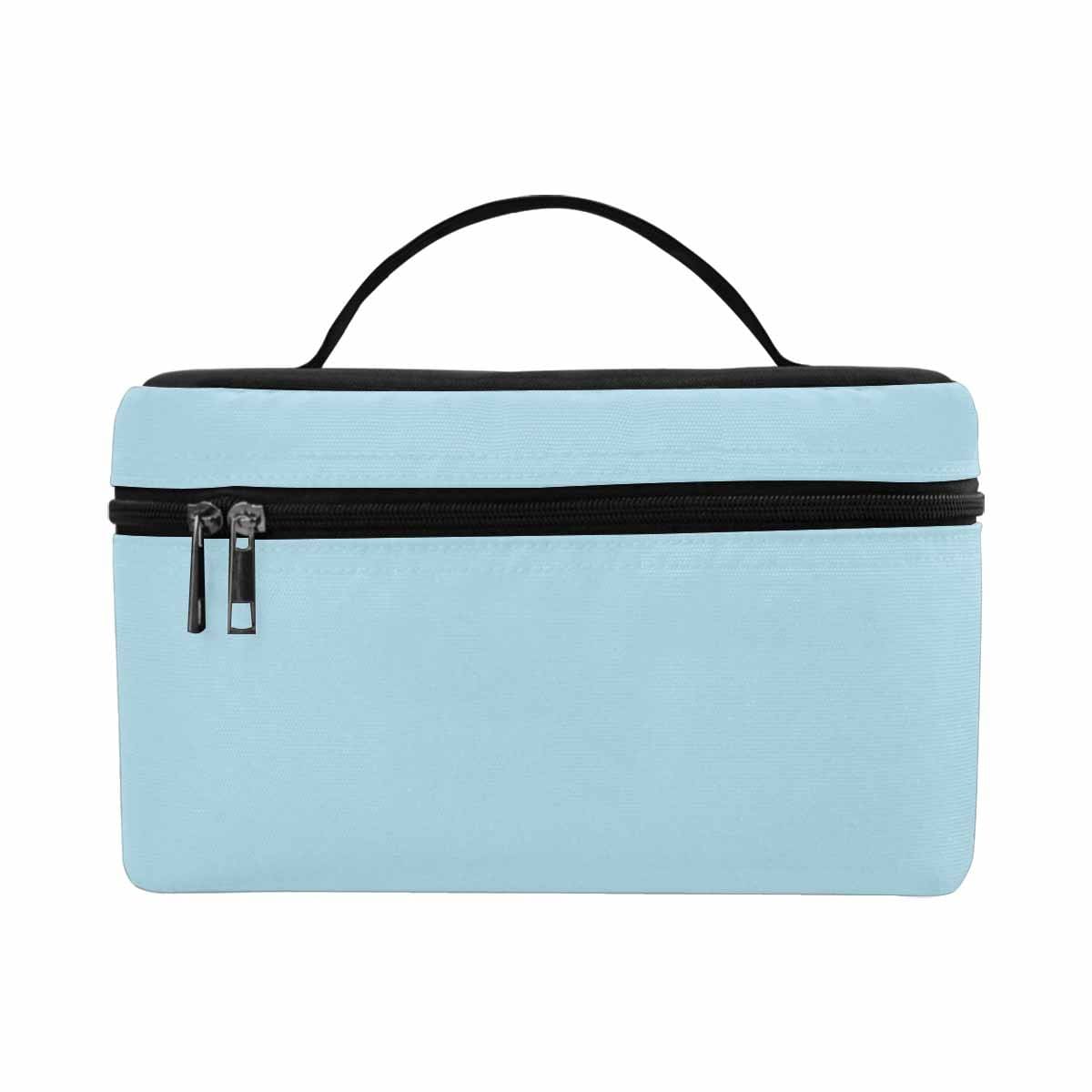 Light blue cosmetic bag with multiple compartments, perfect for organizing beauty essentials.