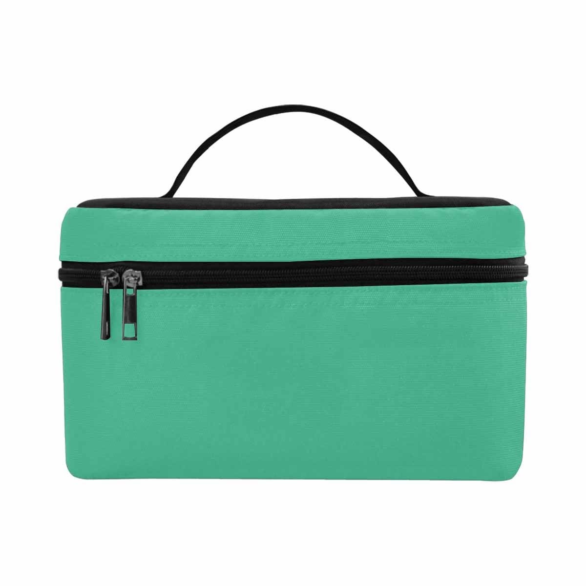 Mint green cosmetic bag with multiple compartments and zipper closure, perfect for organizing beauty essentials.