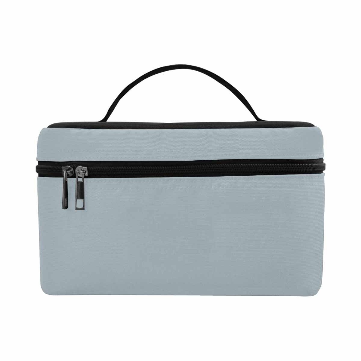 Misty Blue Gray Cosmetic Bag with multiple compartments and zipper closure, ideal for organizing beauty essentials.