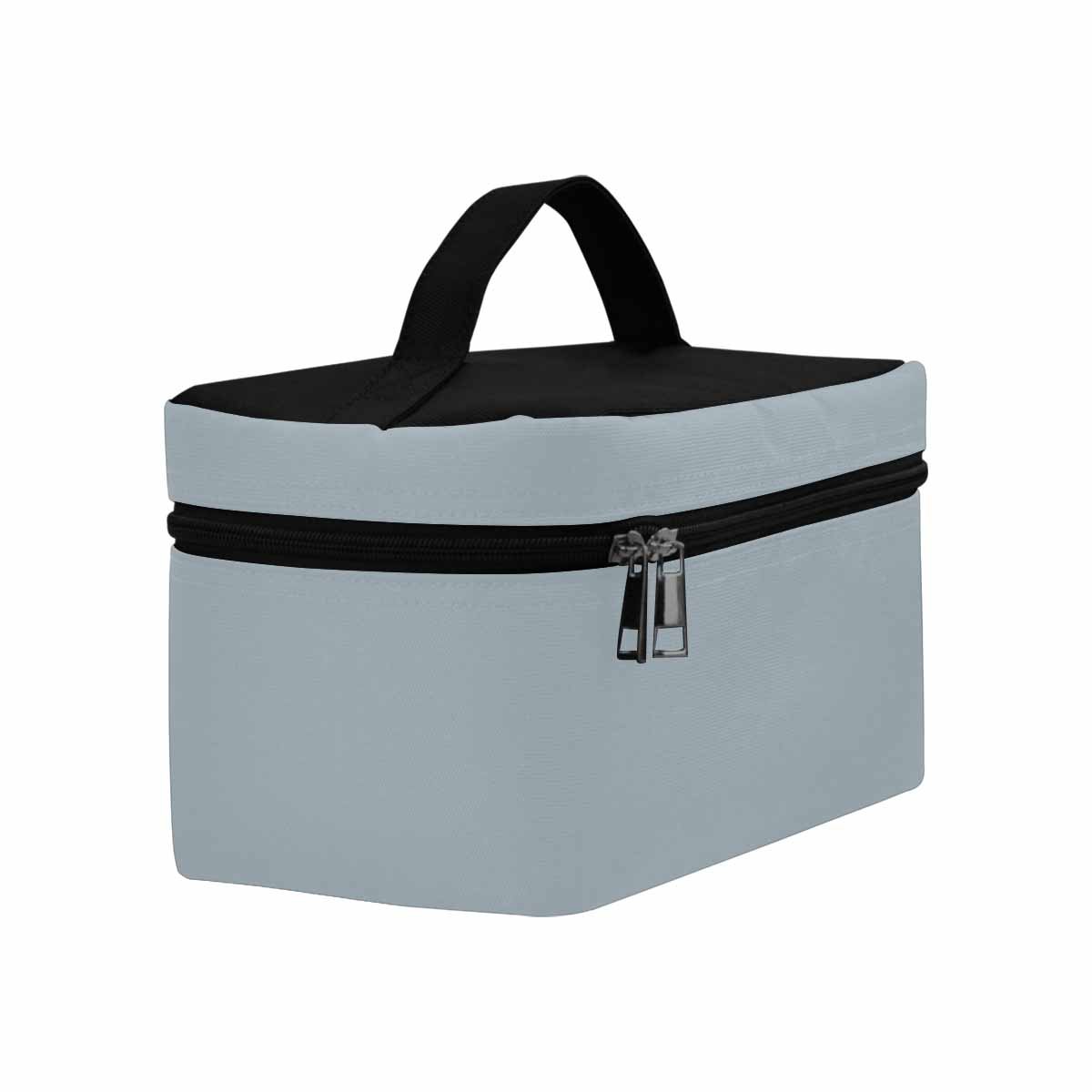 Misty Blue Gray Cosmetic Bag with multiple compartments and zipper closure, ideal for organizing beauty essentials.