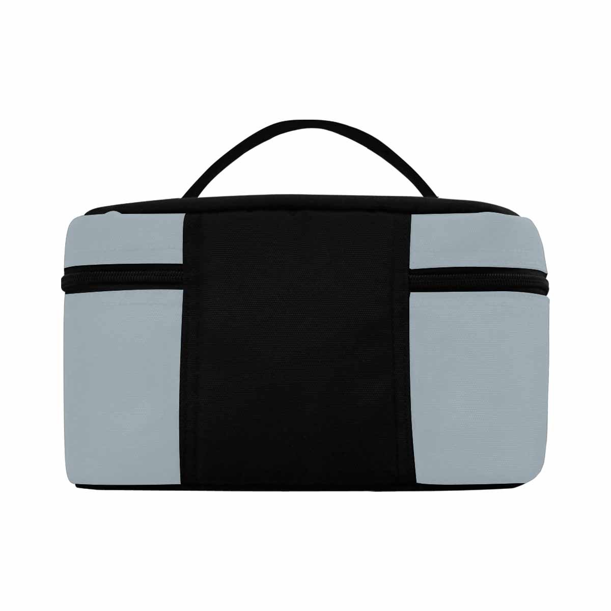 Misty Blue Gray Cosmetic Bag with multiple compartments and zipper closure, ideal for organizing beauty essentials.