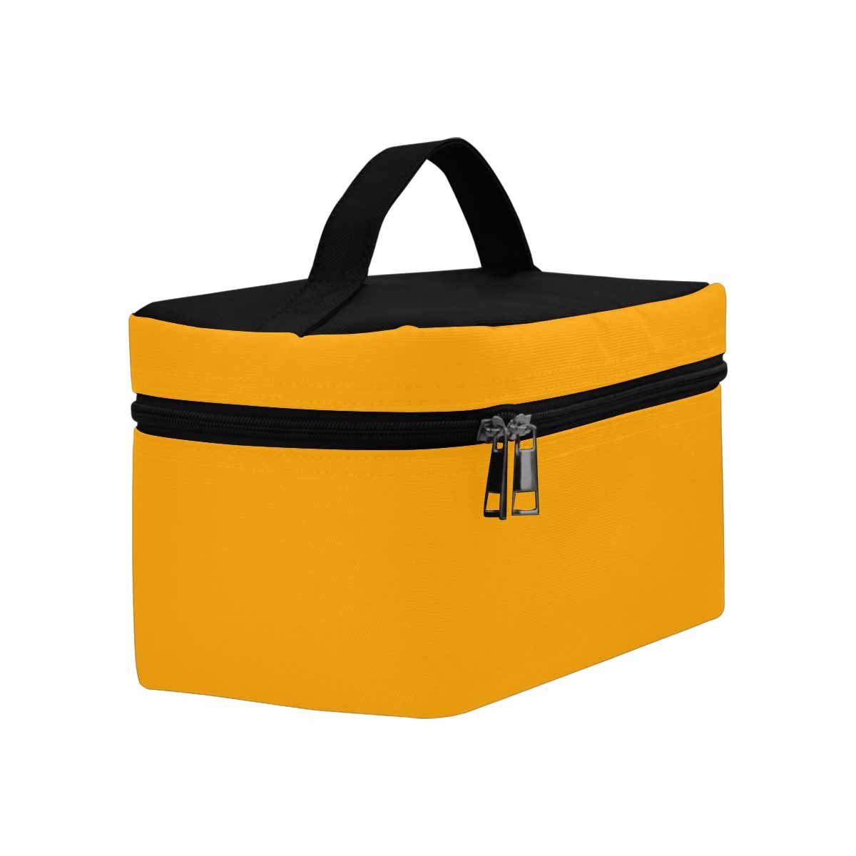 Stylish orange cosmetic bag with multiple compartments and secure zipper closure, perfect for organizing beauty essentials.