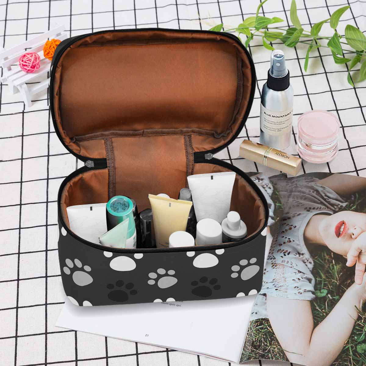 Dark grey Paws Cosmetic Bag with stylish design, waterproof material, and zipper closure, perfect for travel and organization.