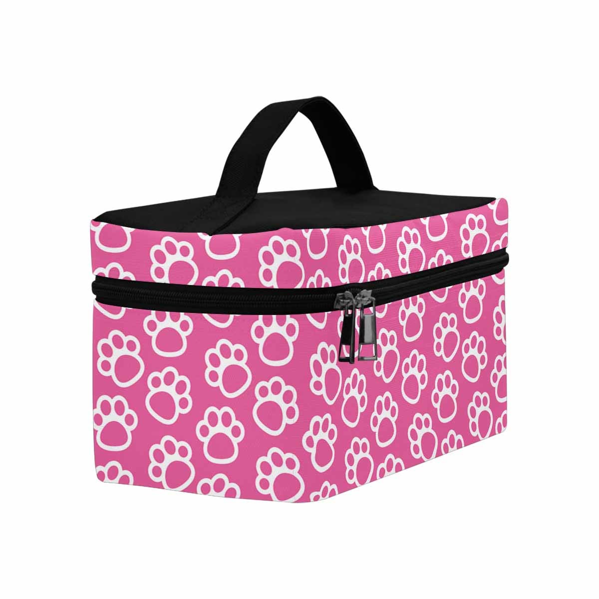 Pink Paws Cosmetic Bag featuring a waterproof design and zipper closure, ideal for travel and cosmetics storage.