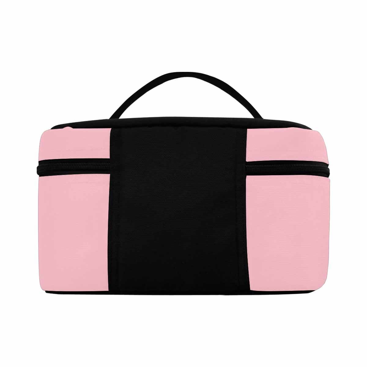 Stylish pink cosmetic bag with multiple compartments and secure zipper closure, perfect for organizing beauty essentials.