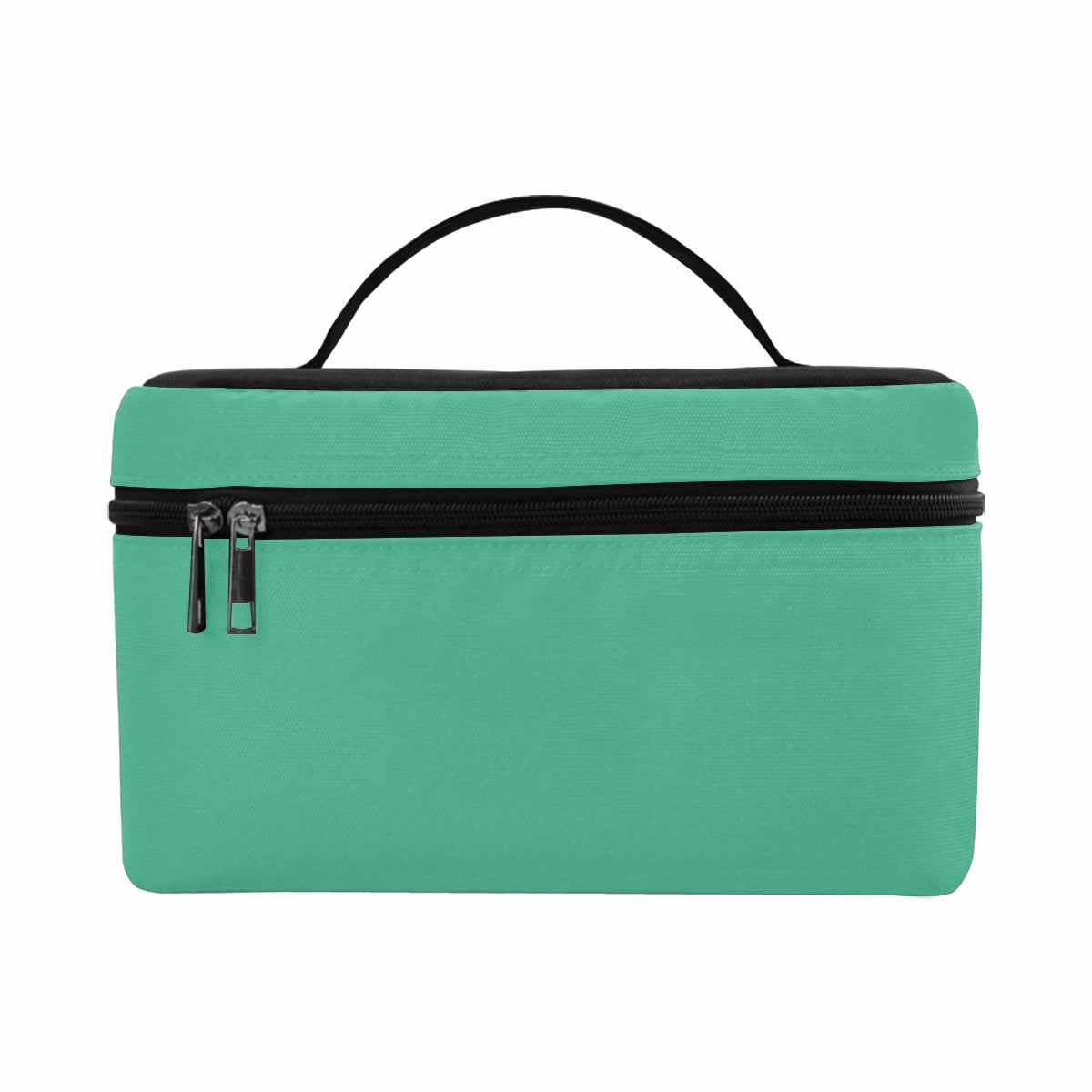 Stylish spearmint green cosmetic bag with compartments and zipper closure, perfect for organizing beauty essentials.