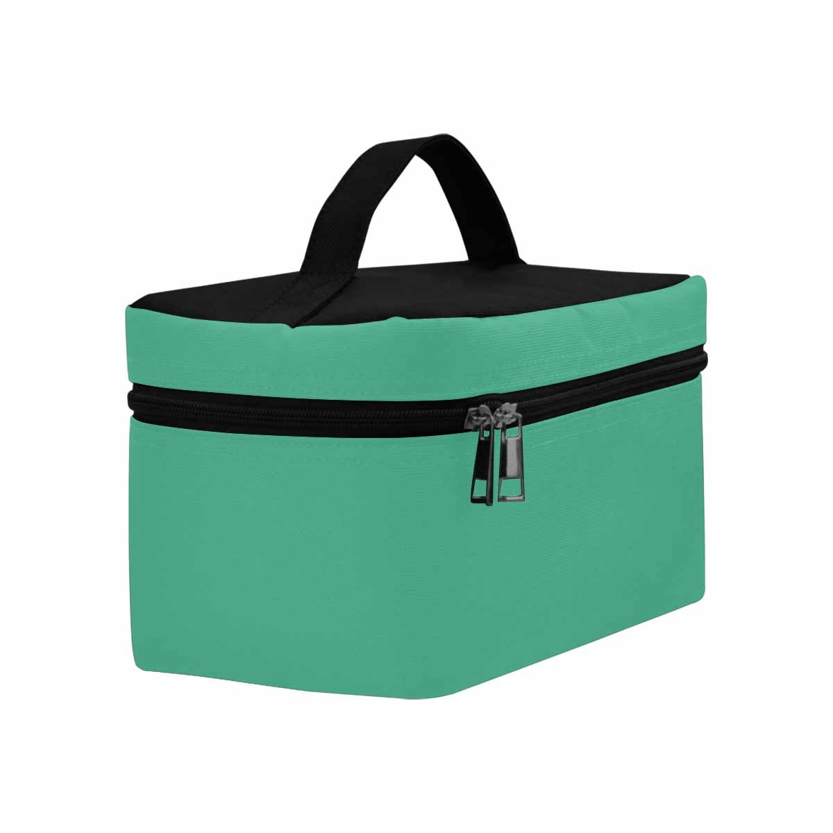 Stylish spearmint green cosmetic bag with compartments and zipper closure, perfect for organizing beauty essentials.