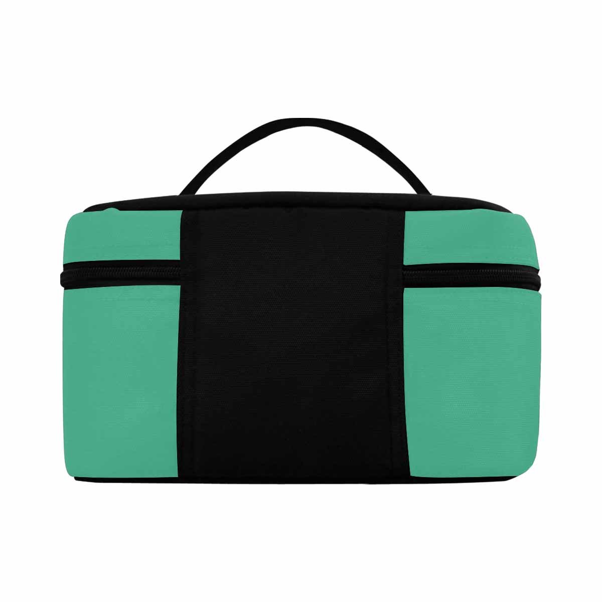 Stylish spearmint green cosmetic bag with compartments and zipper closure, perfect for organizing beauty essentials.