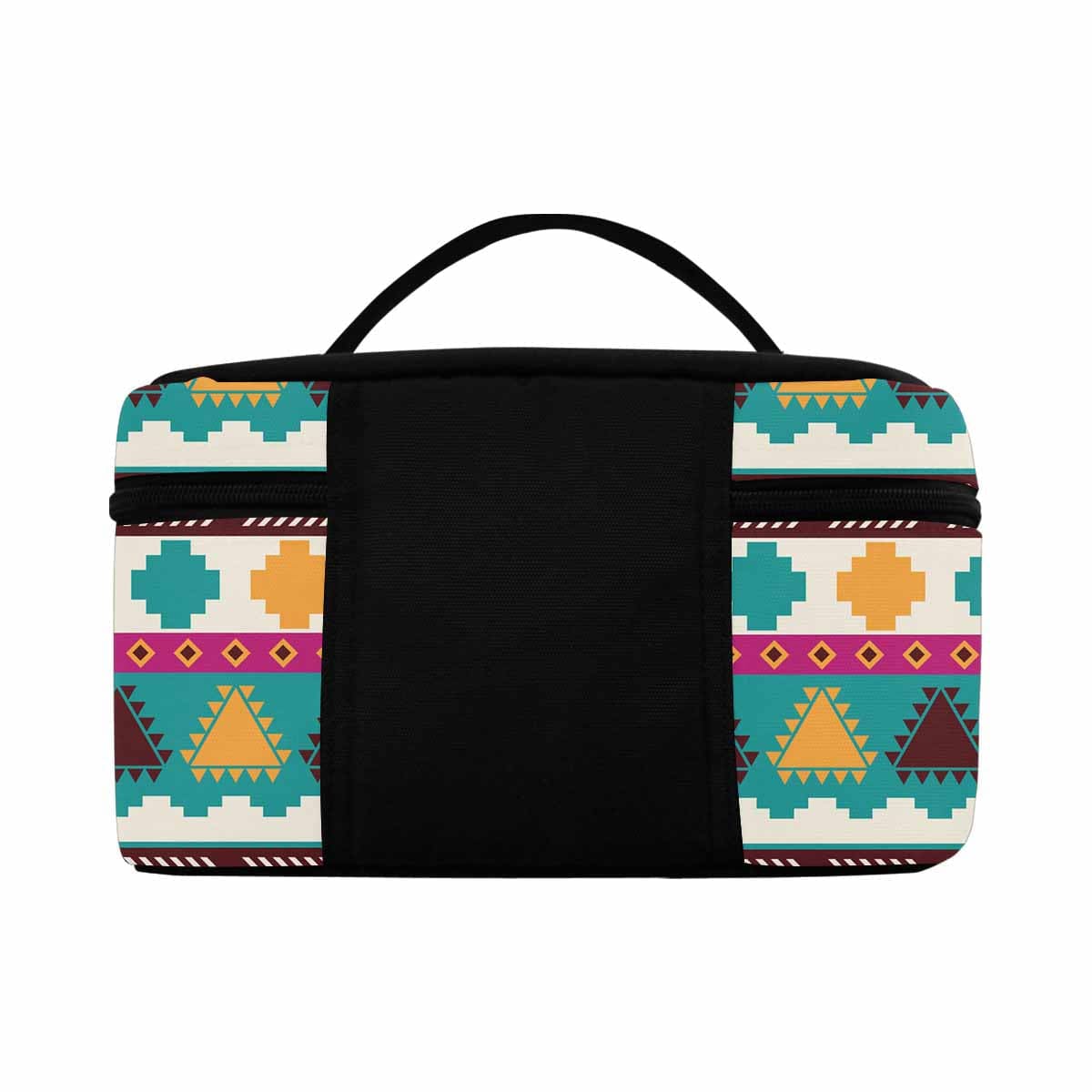 A stylish waterproof cosmetic bag in black and brown, featuring a zipper closure, ideal for travel and organization.