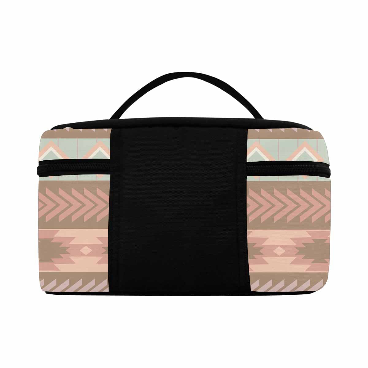 Stylish black and brown waterproof cosmetic bag with zipper closure, perfect for travel and organizing beauty products.