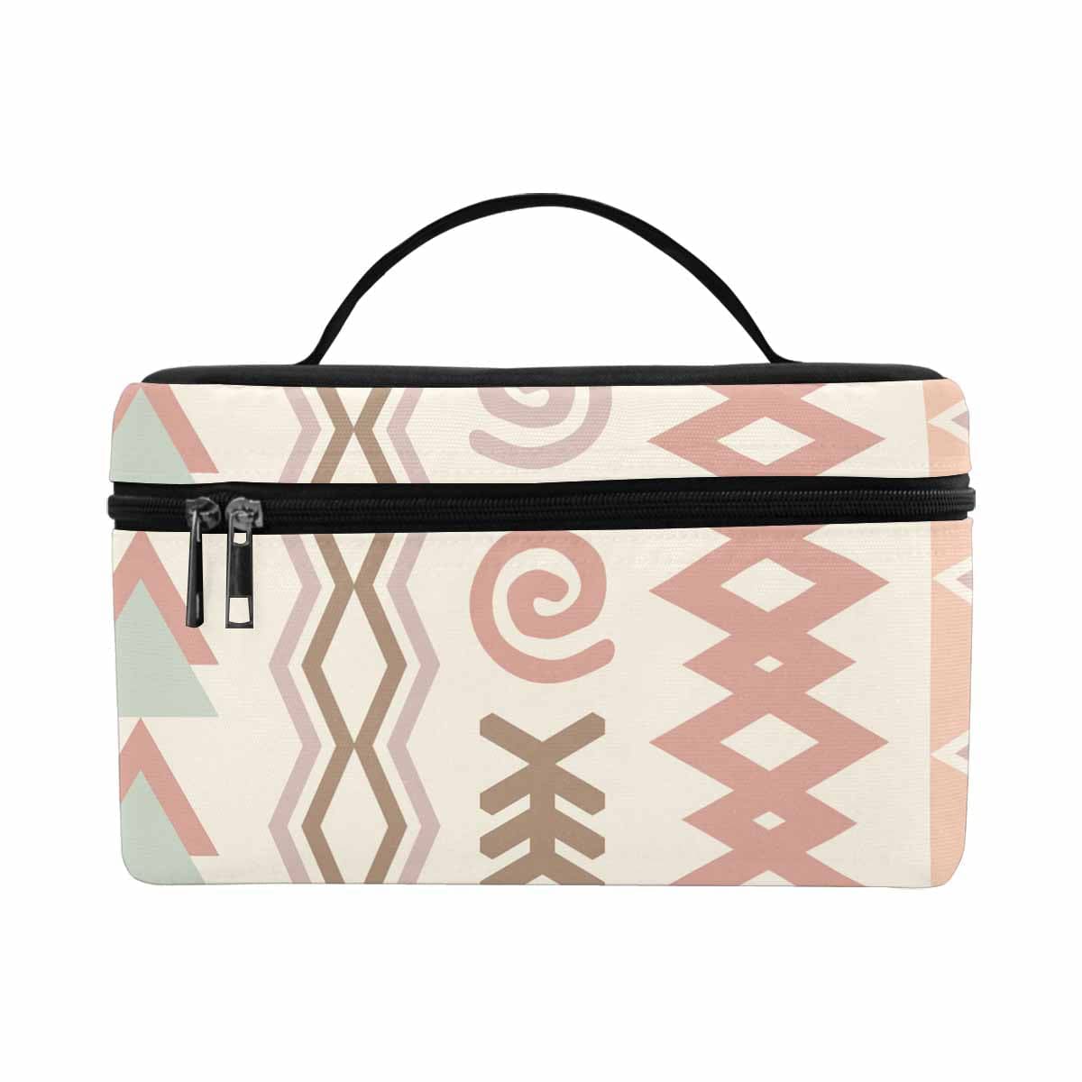 A stylish waterproof cosmetic bag in black and brown, featuring a zipper closure, ideal for travel and organization of beauty products.