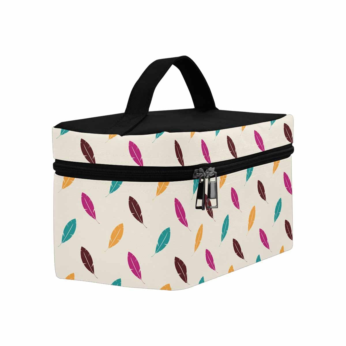 A stylish waterproof cosmetic bag in black and brown, featuring a secure zipper closure, perfect for travel and organization of beauty products.