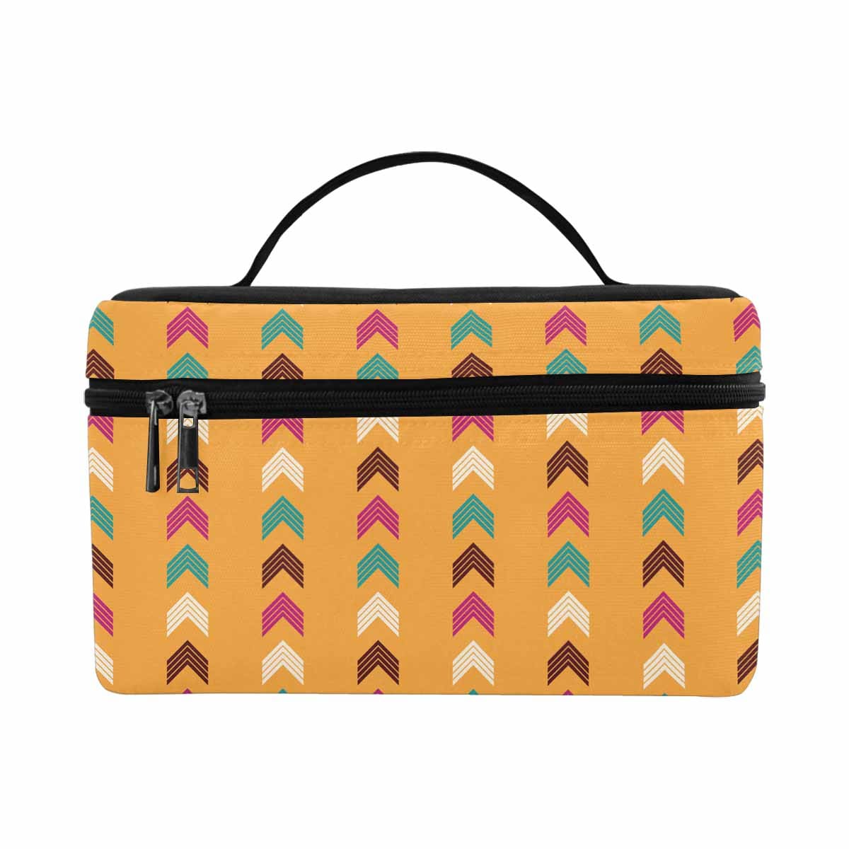 A stylish waterproof cosmetic bag in black and brown, featuring a zipper closure, perfect for travel and organization.