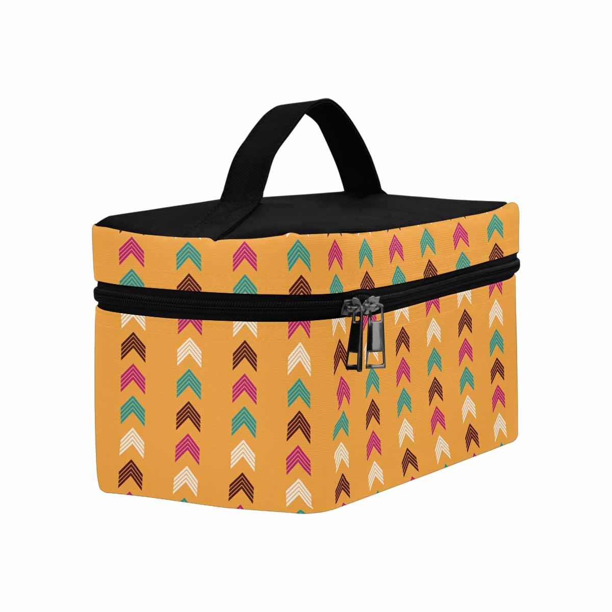 A stylish waterproof cosmetic bag in black and brown, featuring a zipper closure, perfect for travel and organization.