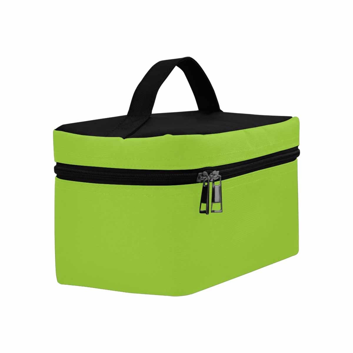 Stylish yellow green cosmetic bag with multiple compartments and zipper closure, perfect for travel and organization.