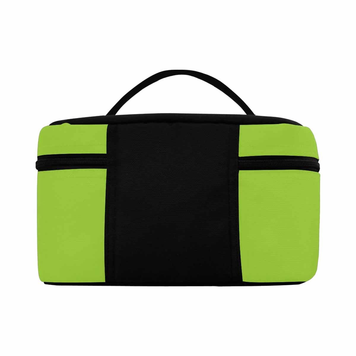 Stylish yellow green cosmetic bag with multiple compartments and zipper closure, perfect for travel and organization.