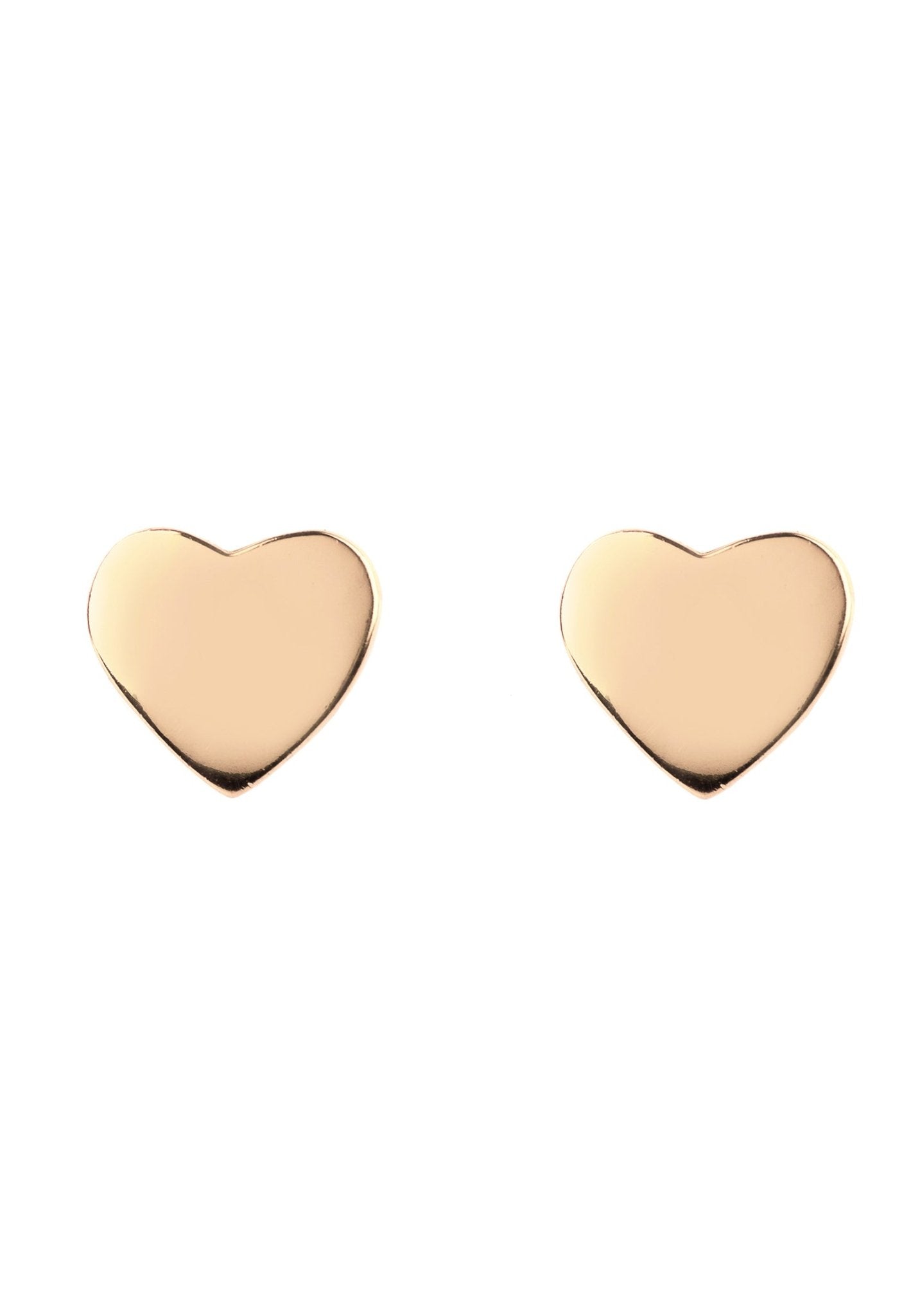 Cosmic Mini Heart Stud Earrings made of 925 sterling silver with a hand hammered convex design, available in gold, rosegold, and rhodium finishes.