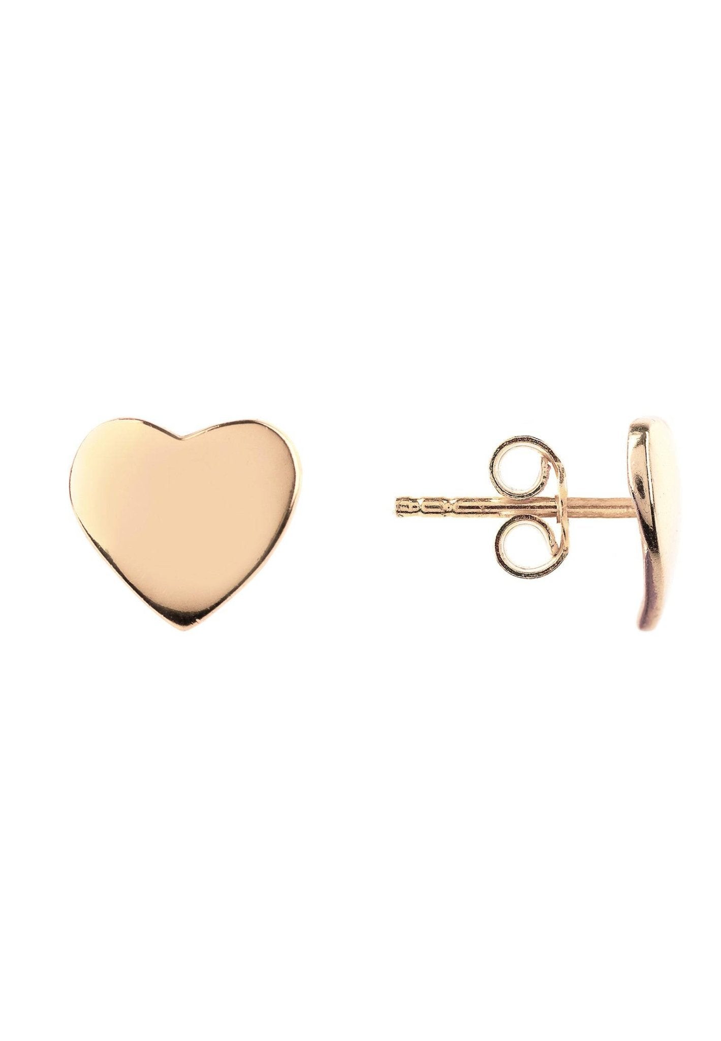 Cosmic Mini Heart Stud Earrings made of 925 sterling silver with a hand hammered convex design, available in gold, rosegold, and rhodium finishes.