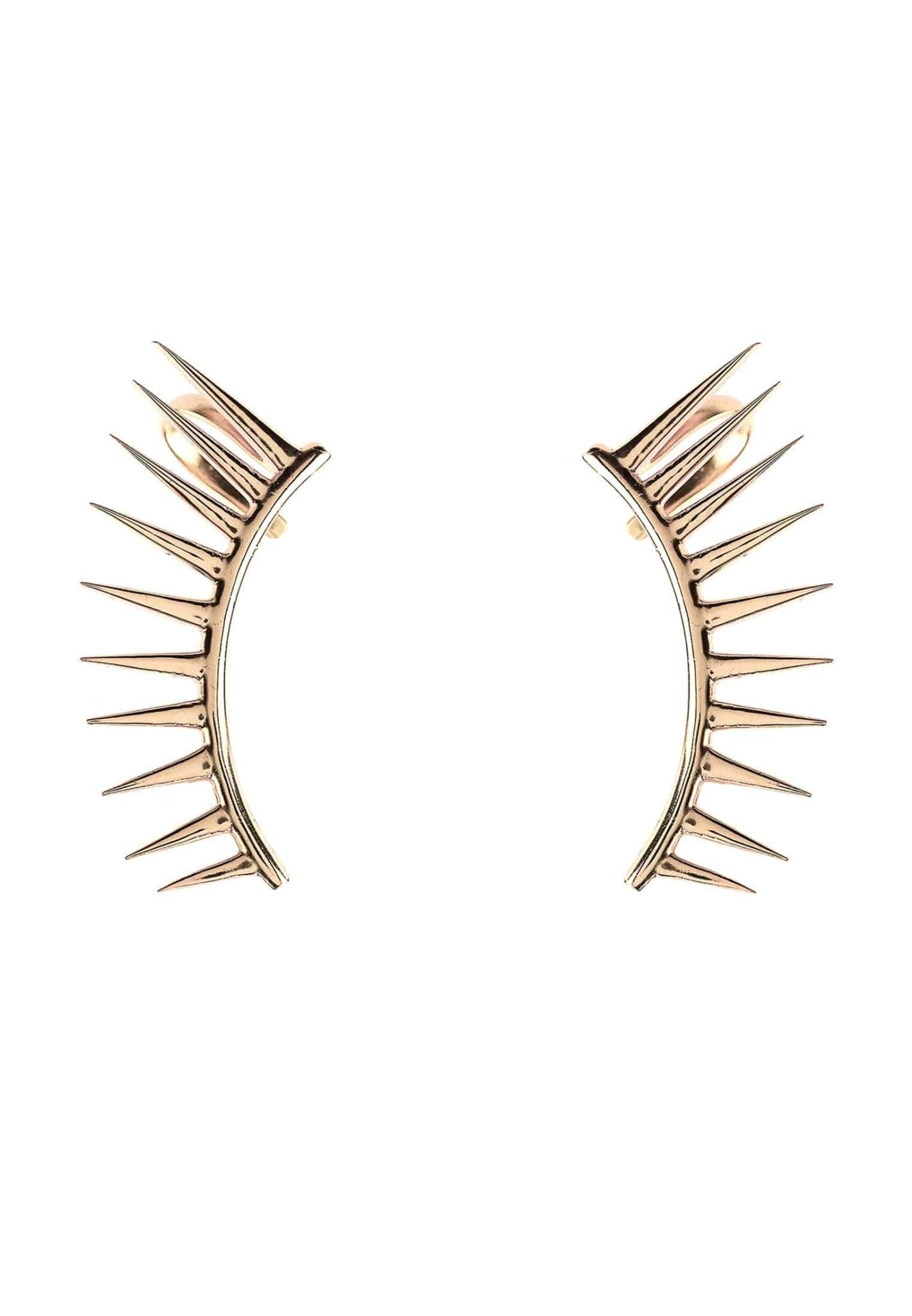 Cosmic Spikey Ear Cuff in 925 sterling silver with geometric spiky design, available in gold, rose gold, and rhodium finishes.