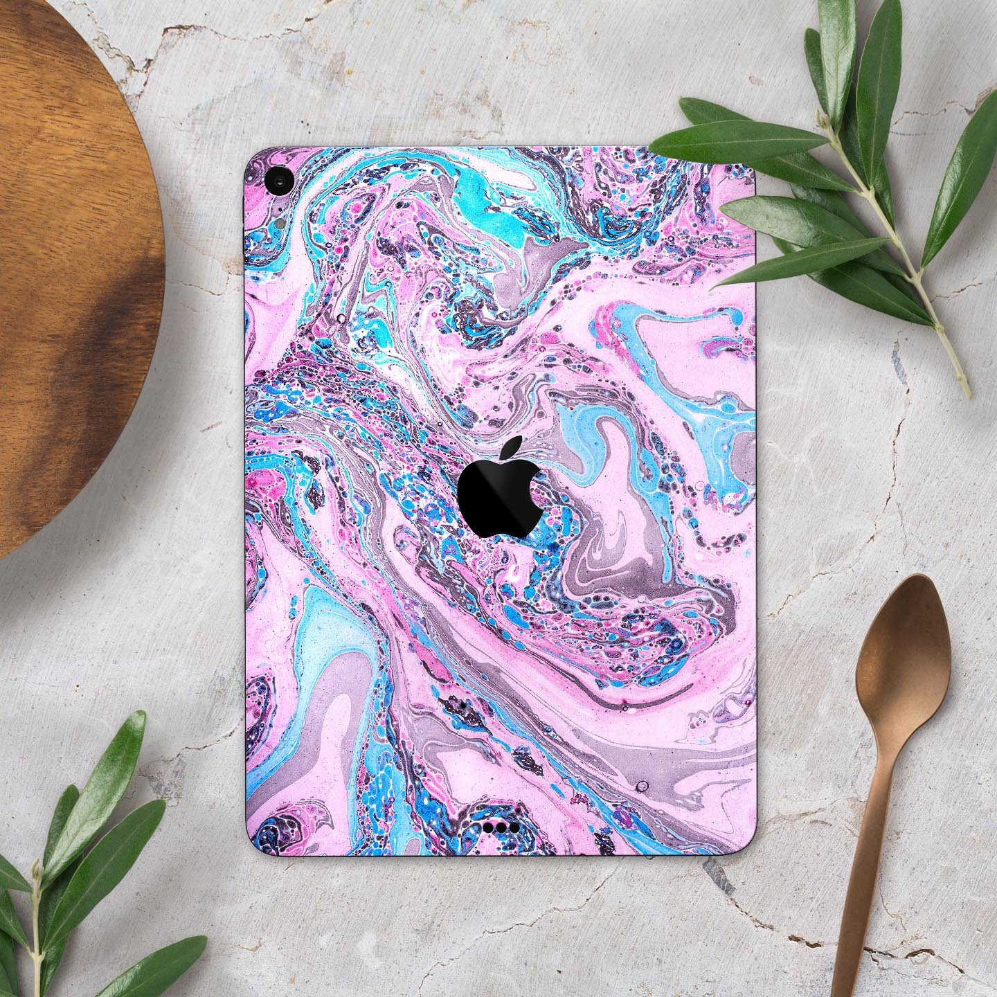 Cotton Candy Oil Mix skin decal for Apple iPad Pro, showcasing vibrant colors and ultra-thin design for protection.