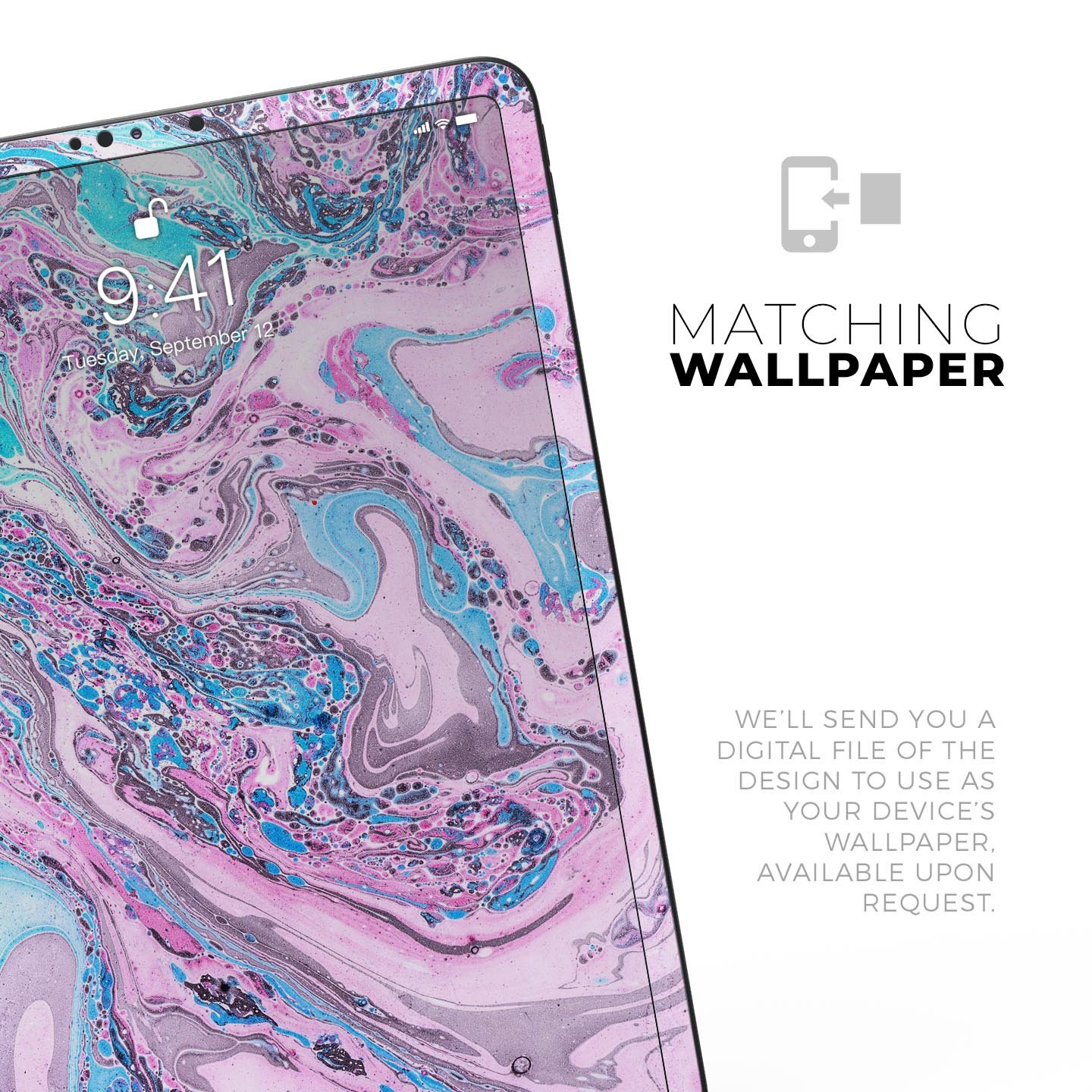 Cotton Candy Oil Mix skin decal for Apple iPad Pro, showcasing vibrant colors and ultra-thin design for protection.