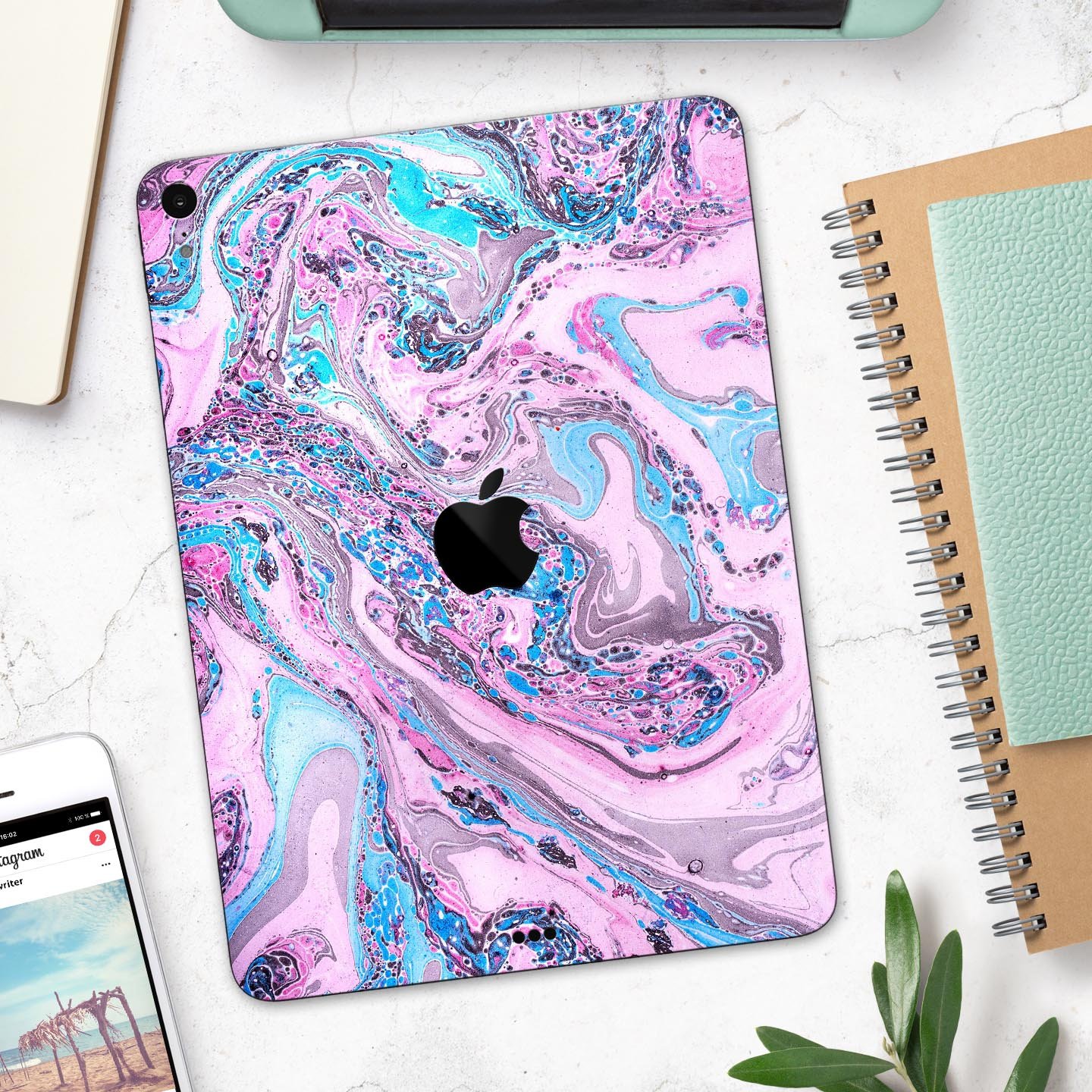 Cotton Candy Oil Mix skin decal for Apple iPad Pro, showcasing vibrant colors and ultra-thin design for protection.