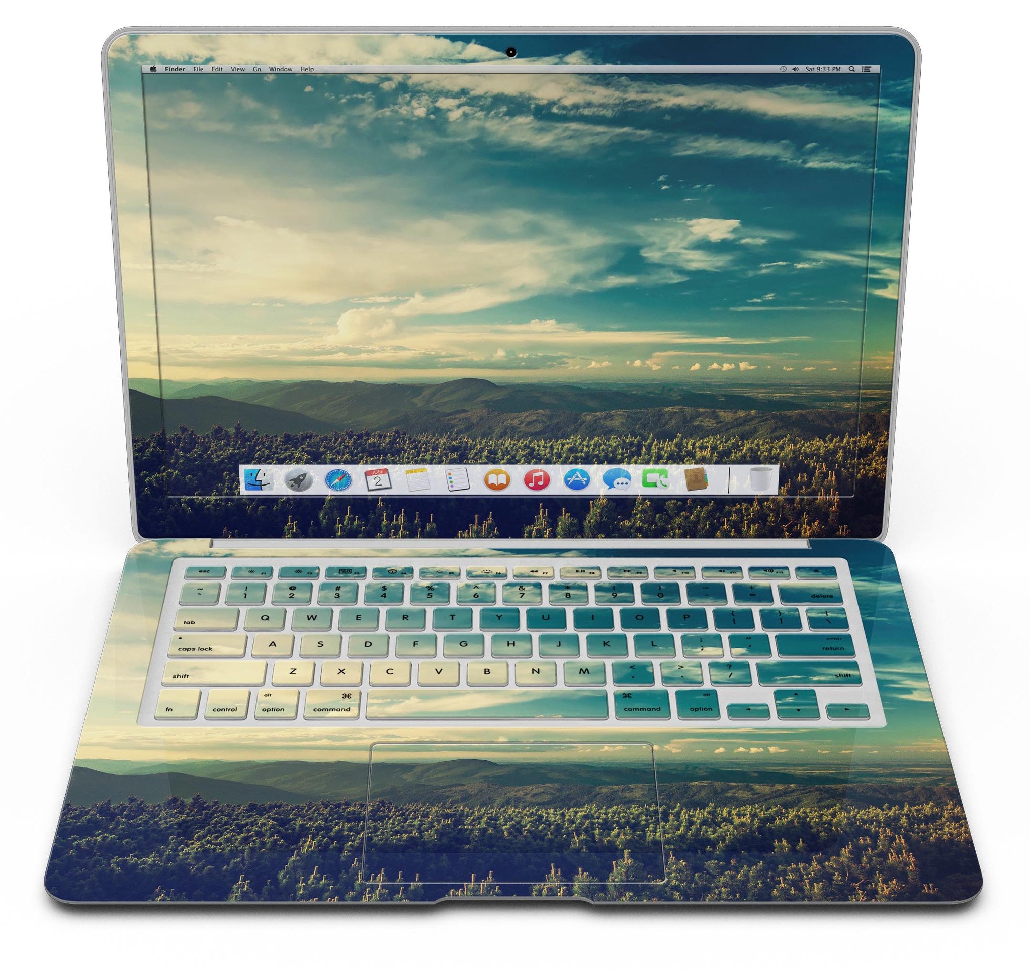 Country Skyline MacBook Air Skin Kit showcasing a vibrant skyline design on a sleek MacBook Air.