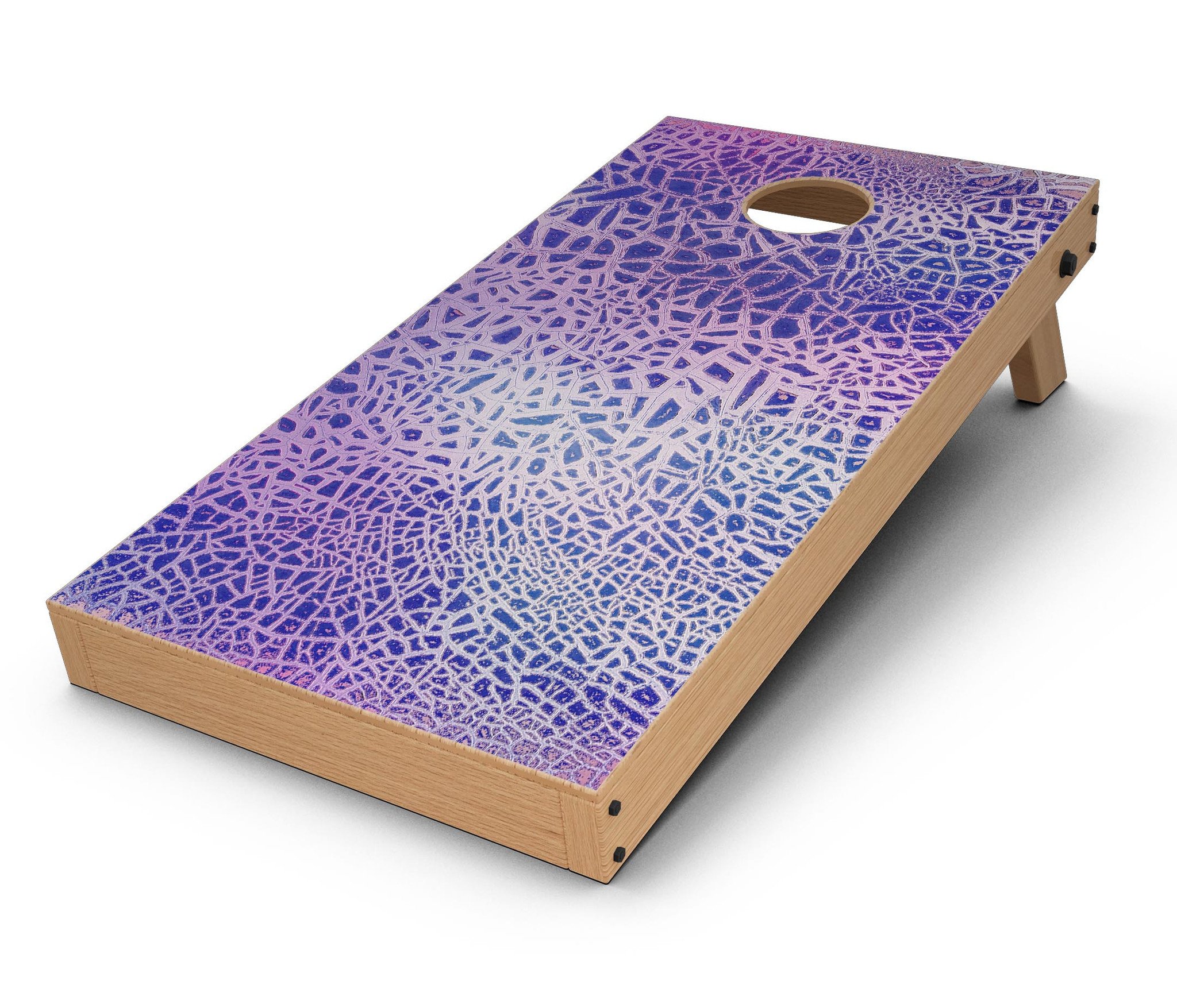 Cracked Purple Texture Cornhole Board Skin Decal Kit showcasing vibrant purple design and premium vinyl material.