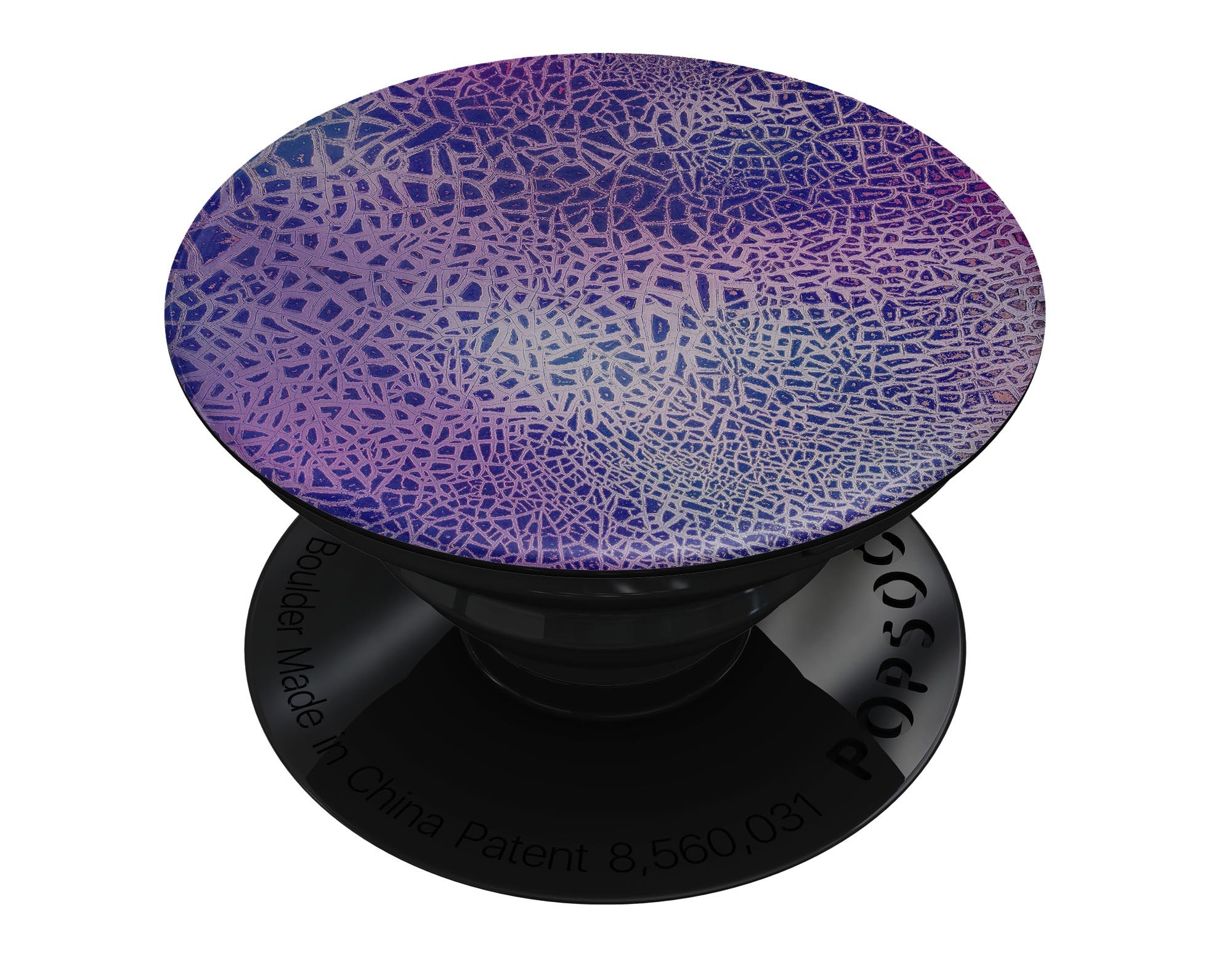 Cracked Purple Texture Skin Kit for PopSockets, showcasing vibrant purple design on a smartphone grip.