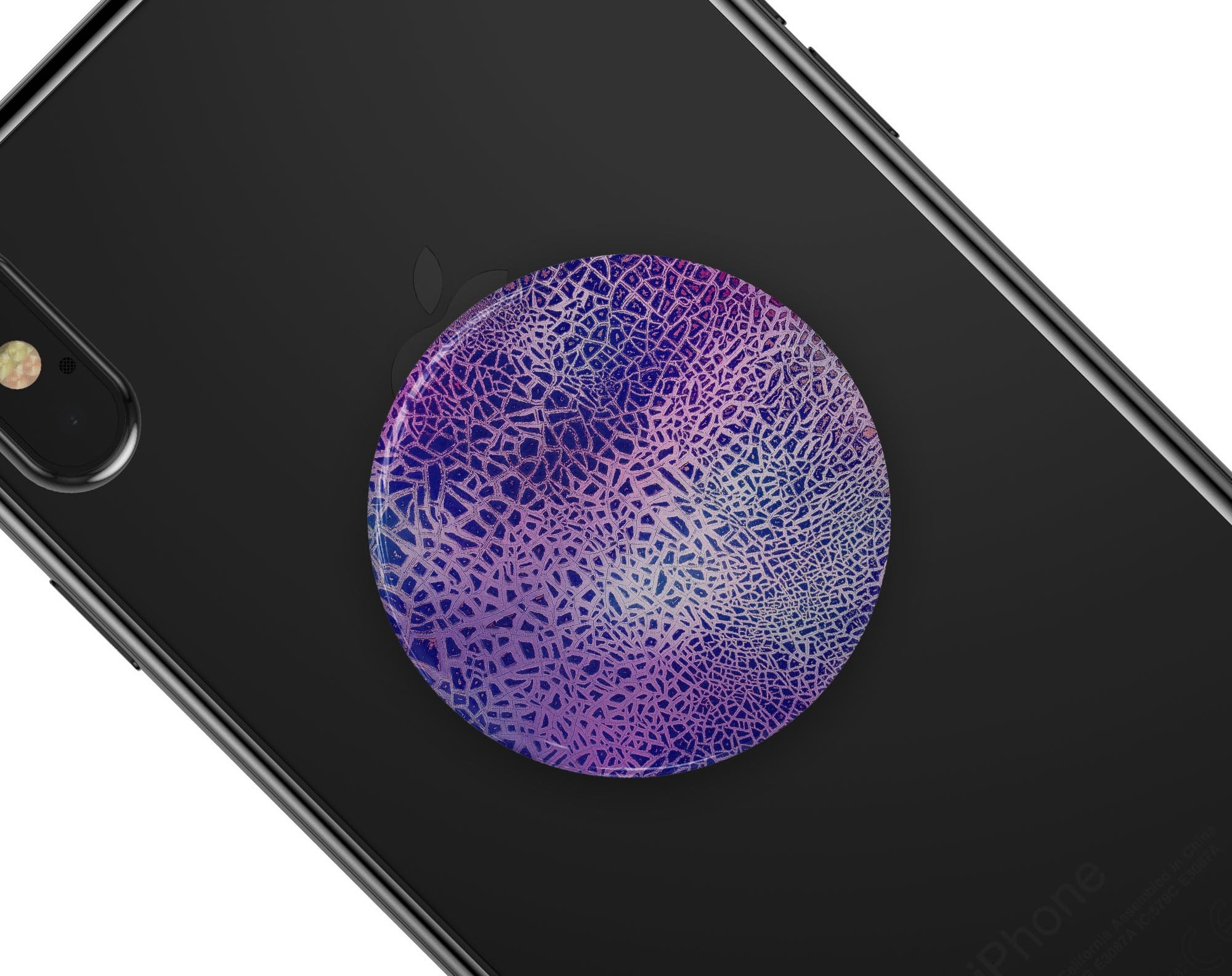 Cracked Purple Texture Skin Kit for PopSockets, showcasing vibrant purple design on a smartphone grip.