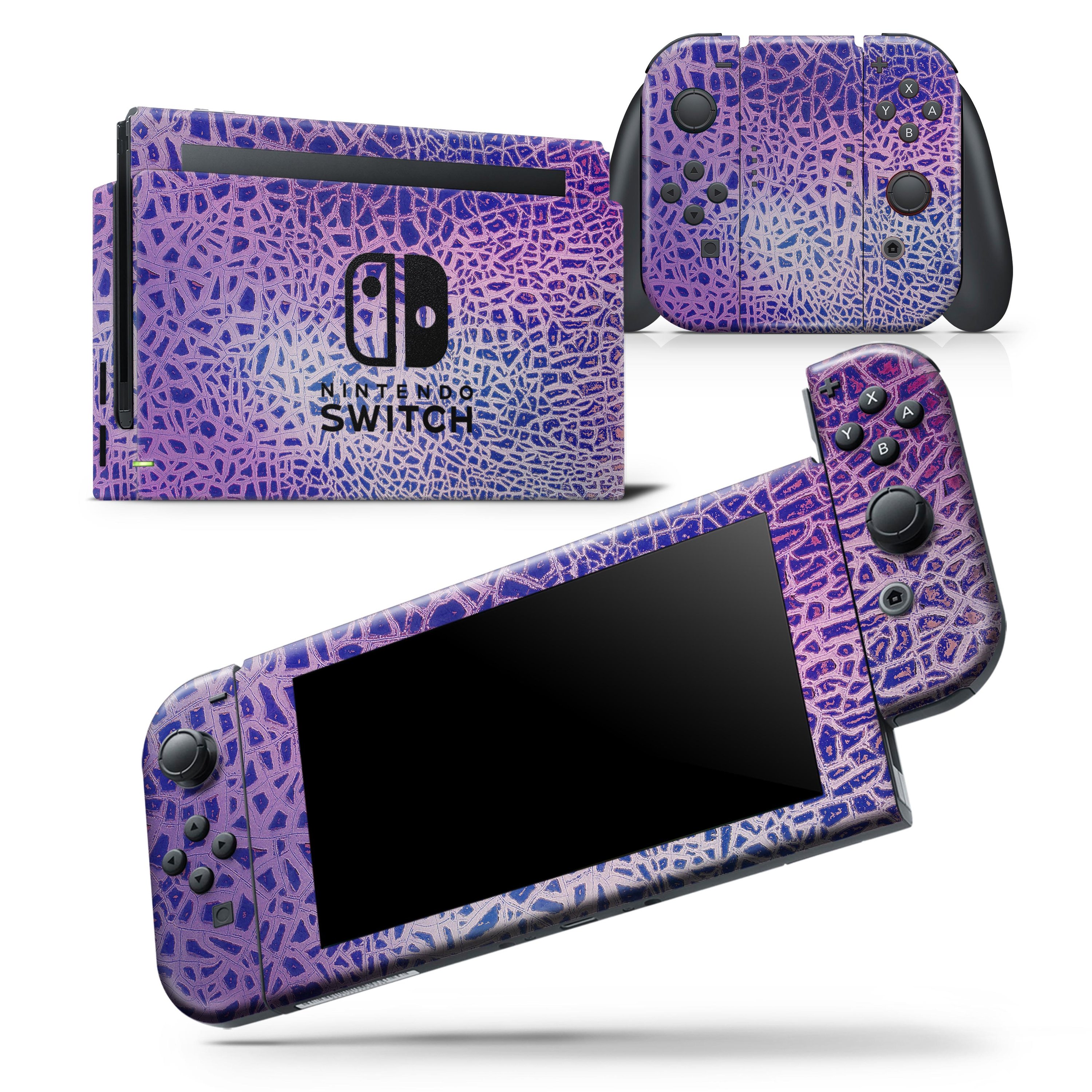 Cracked Purple Texture skin wrap decal for Nintendo Switch Lite, showcasing a stylish design that fits snugly on the console and controllers.