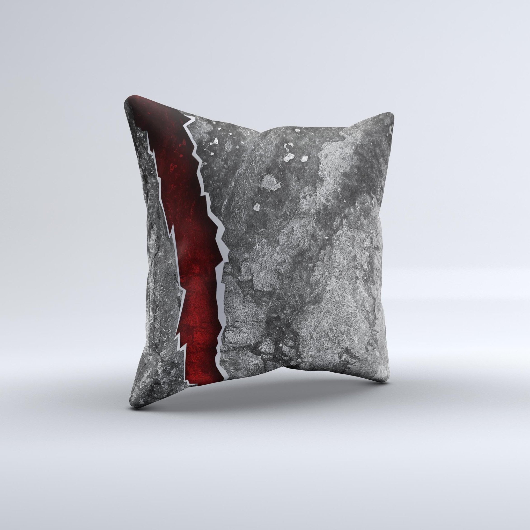 Cracked Red Core Ink-Fuzed Decorative Throw Pillow showcasing a vibrant red design with unique hand-printed graphics, perfect for home decor.