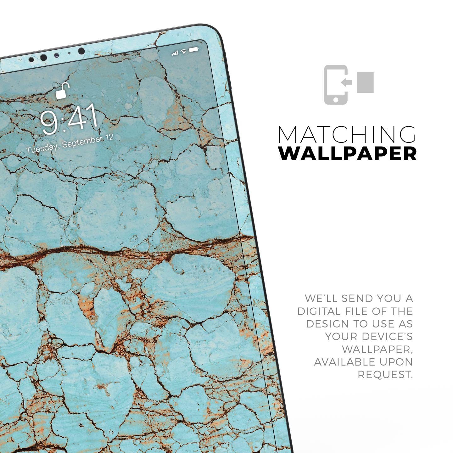 Cracked Teal Stone skin decal for Apple iPad Pro, showcasing its vibrant design and premium finish.