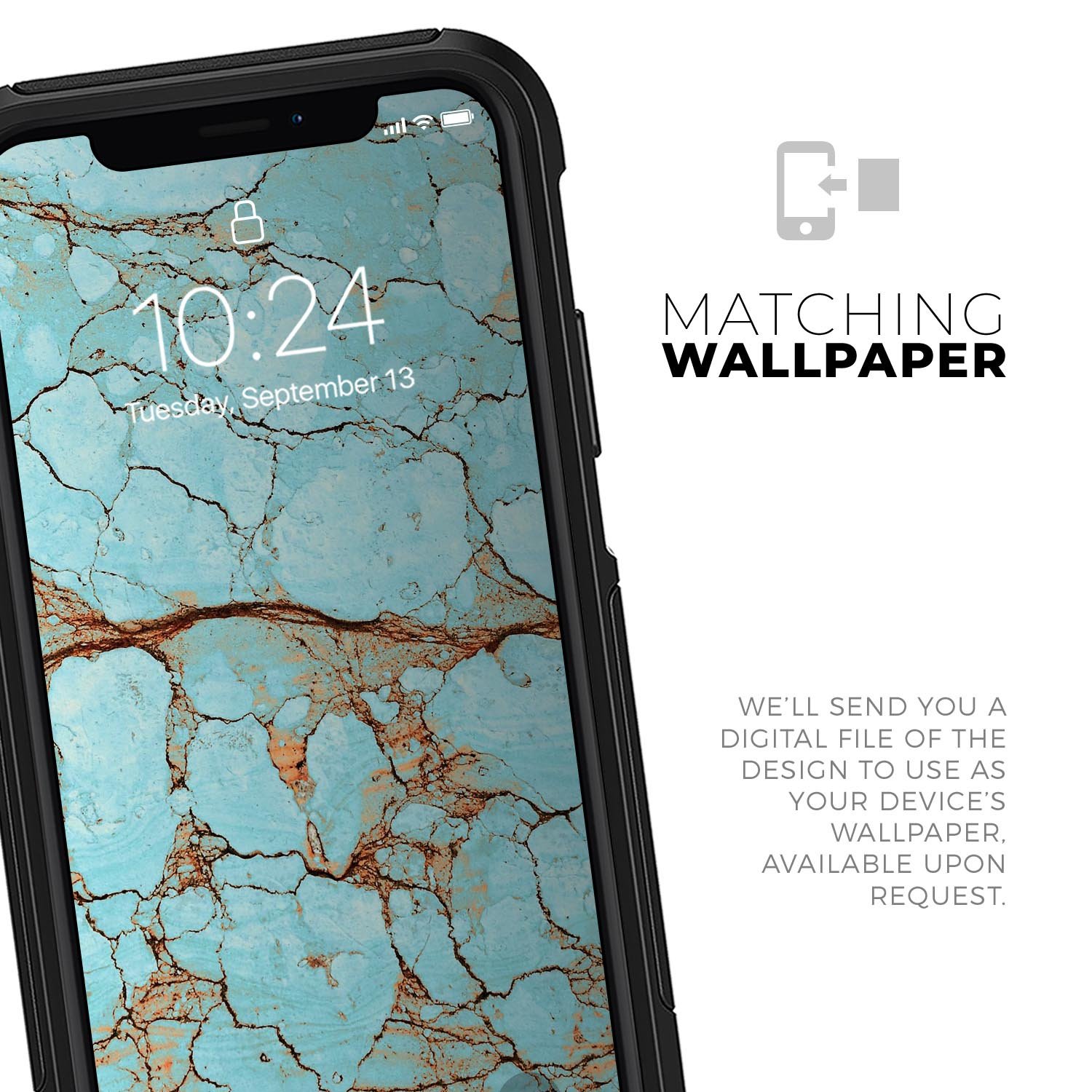 Cracked Teal Stone Skin Kit for iPhone OtterBox Cases, showcasing a stylish design with dual-layer protection.