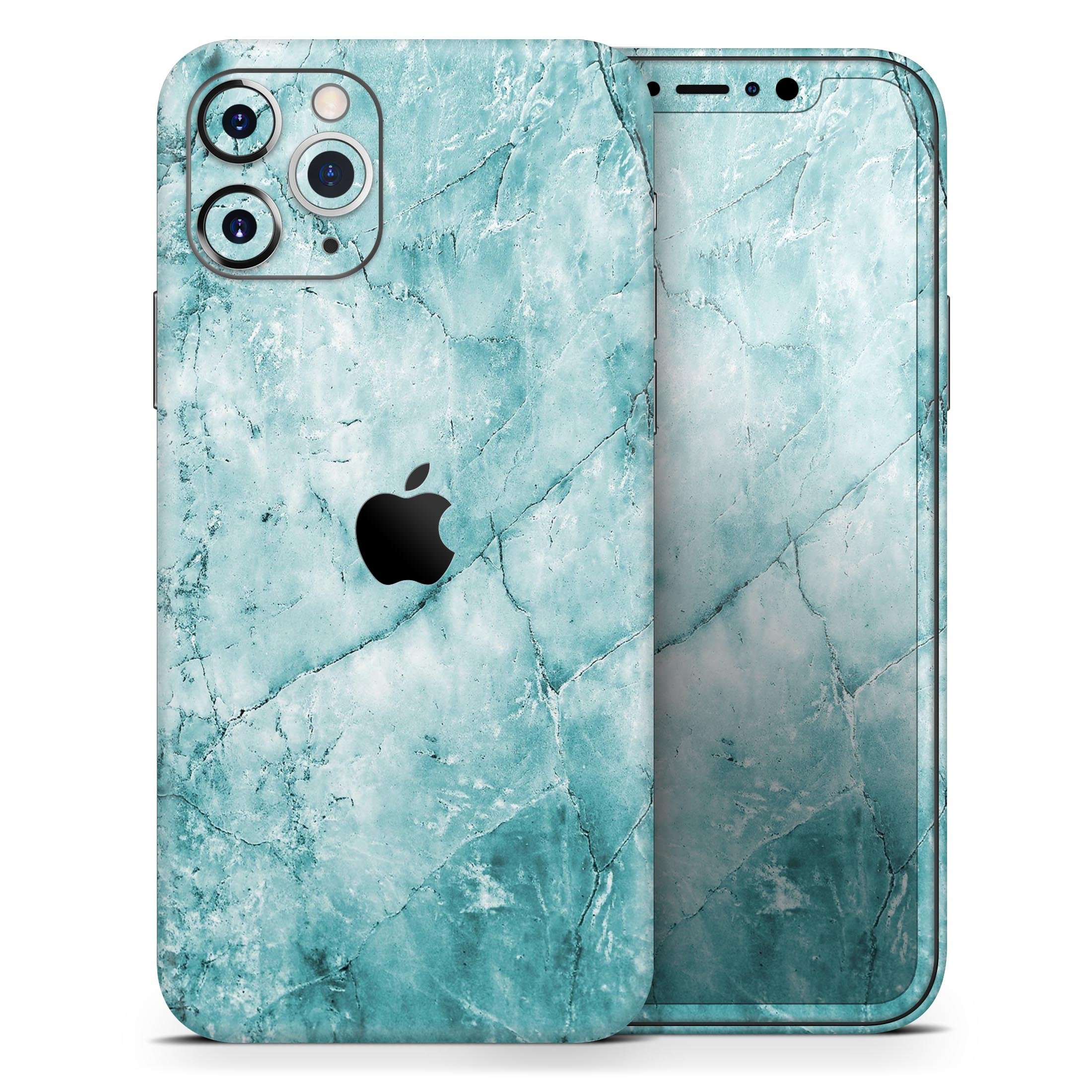 Cracked Turquoise Marble Skin-Kit for Apple iPhone, showcasing vibrant turquoise and marble design.