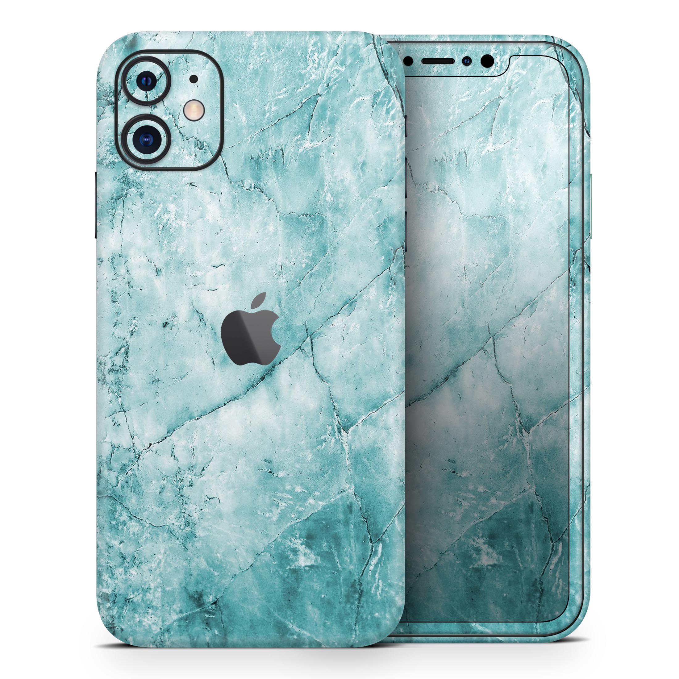 Cracked Turquoise Marble Skin-Kit for Apple iPhone, showcasing vibrant turquoise and marble design.