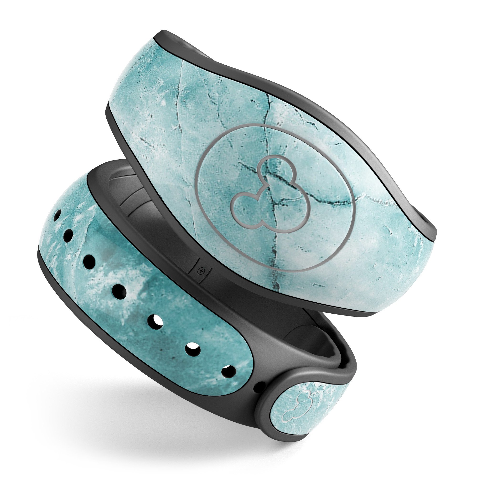 Cracked turquoise marble decal skin wrap for Disney Magic Band, showcasing vibrant colors and unique texture.