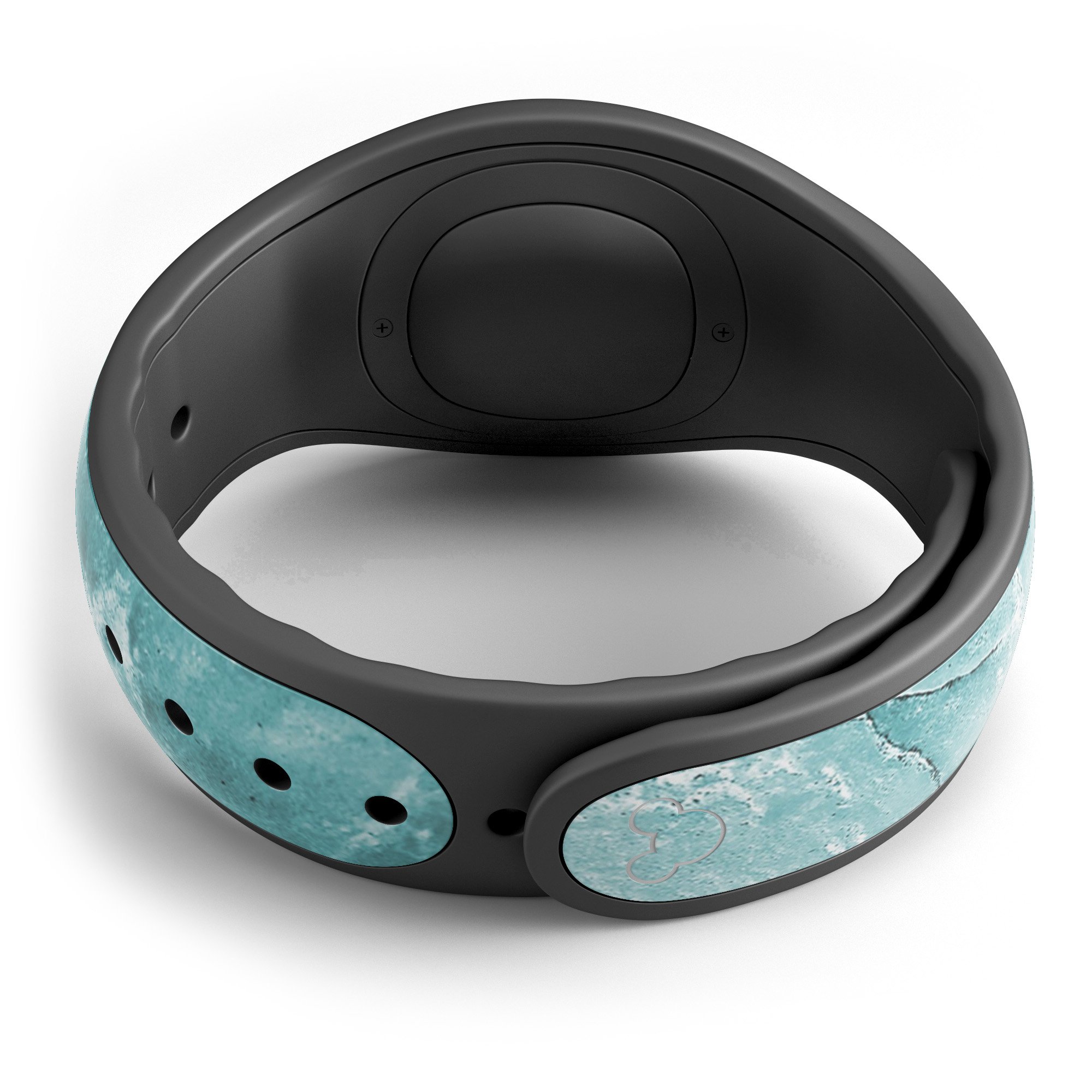 Cracked turquoise marble decal skin wrap for Disney Magic Band, showcasing vibrant colors and unique texture.