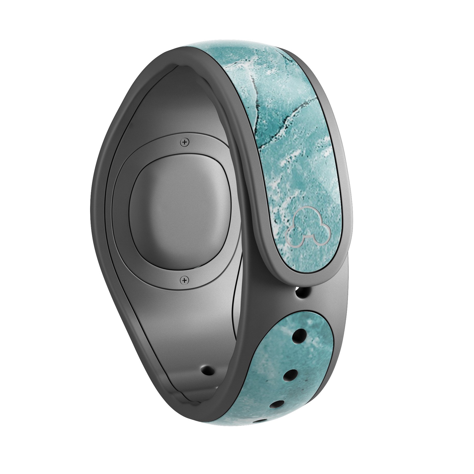 Cracked turquoise marble decal skin wrap for Disney Magic Band, showcasing vibrant colors and unique texture.