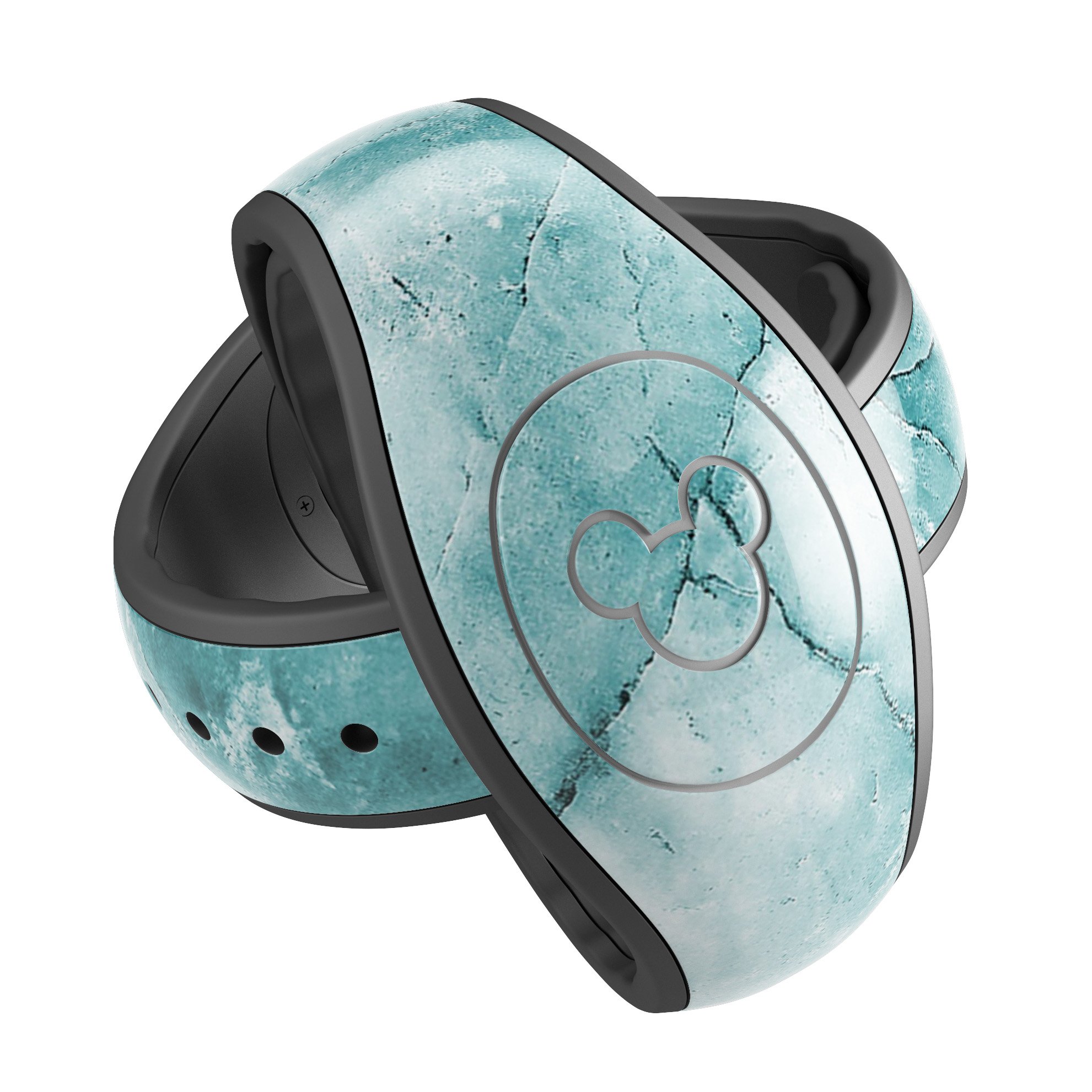 Cracked turquoise marble decal skin wrap for Disney Magic Band, showcasing vibrant colors and unique texture.