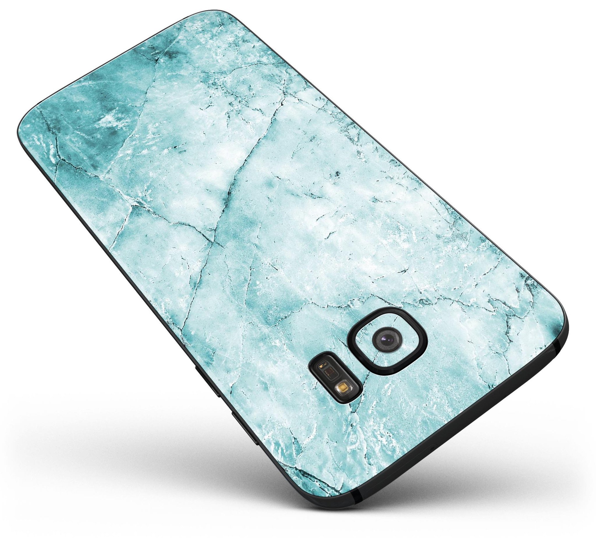 Cracked turquoise marble skin kit for Samsung Galaxy S7 and S7 Edge, showcasing vibrant colors and premium vinyl material.