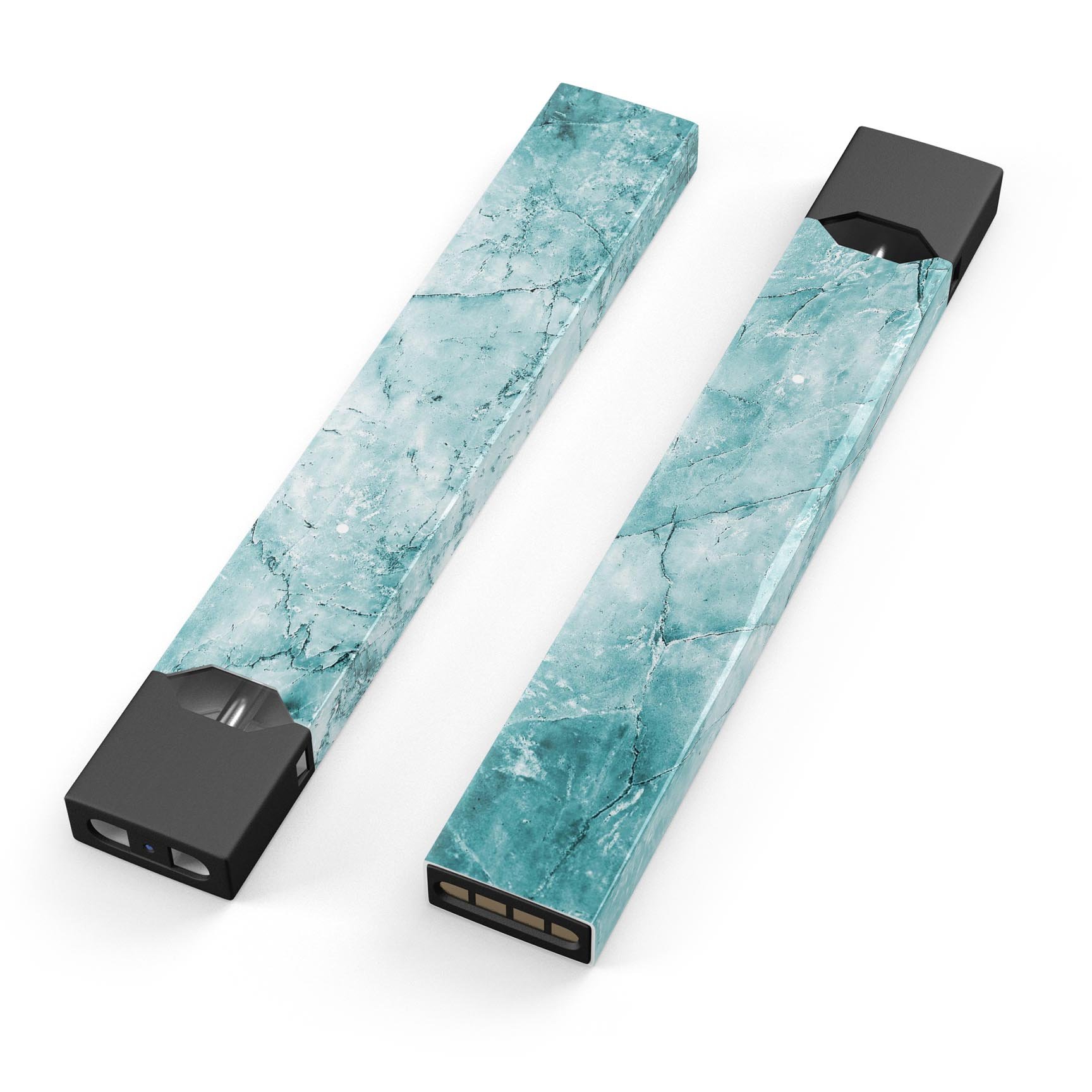 Cracked turquoise marble skin wrap for JUUL vaping device, showcasing its unique design and protective features.